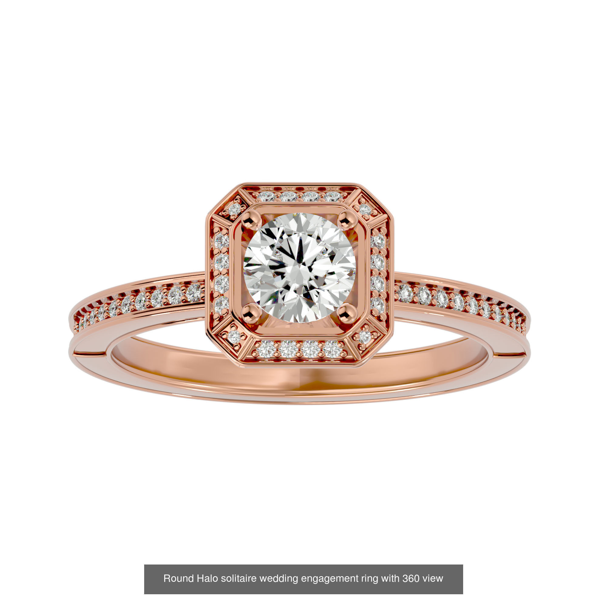 182 Halo solitaire wedding engagement ring with 360 view 3D Model Collection_49