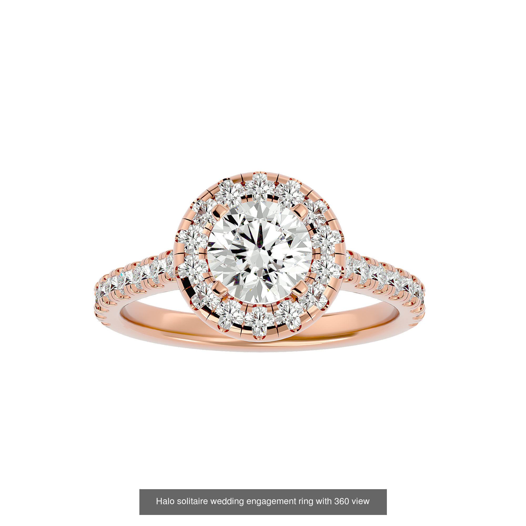 182 Halo solitaire wedding engagement ring with 360 view 3D Model Collection_253
