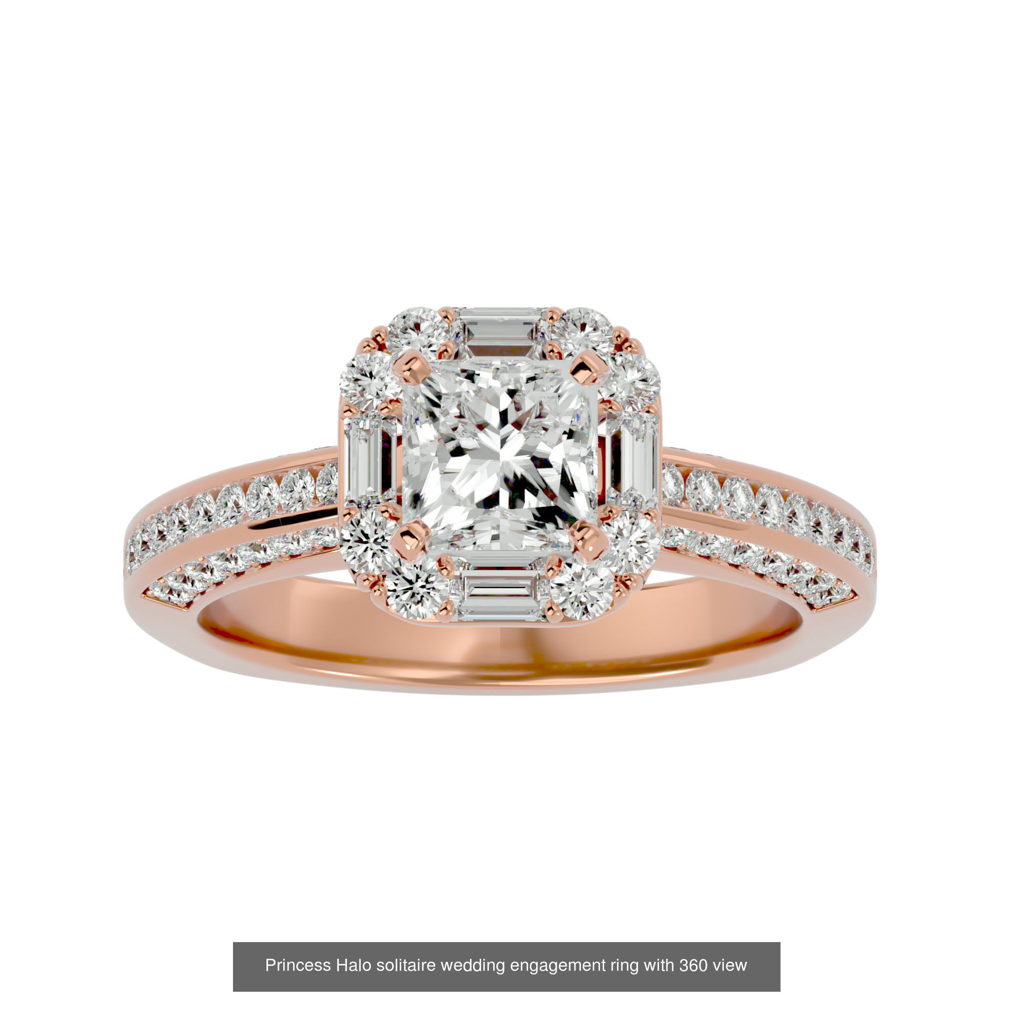 182 Halo solitaire wedding engagement ring with 360 view 3D Model Collection_231