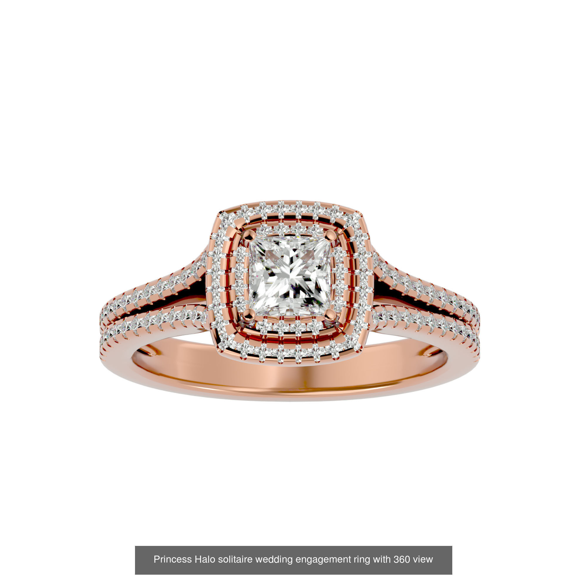 182 Halo solitaire wedding engagement ring with 360 view 3D Model Collection_305