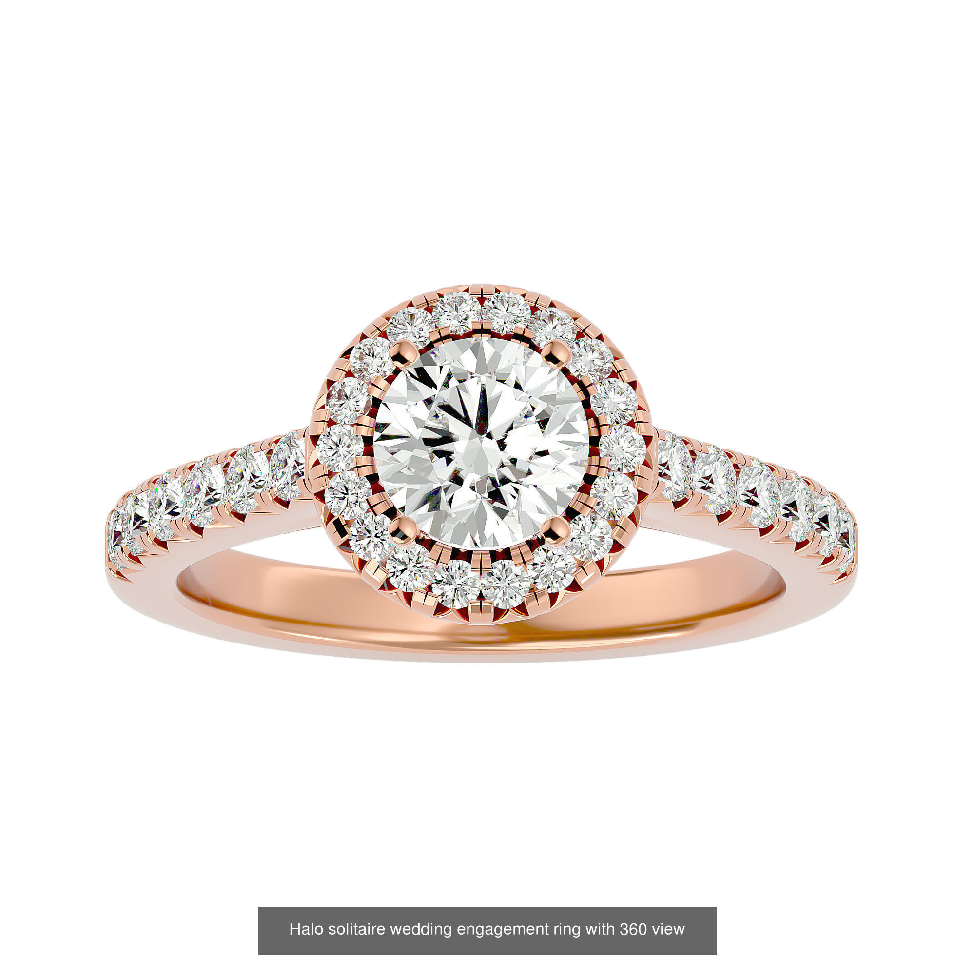 182 Halo solitaire wedding engagement ring with 360 view 3D Model Collection_209