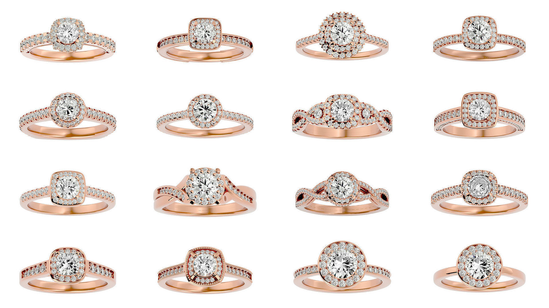 182 Halo solitaire wedding engagement ring with 360 view 3D Model Collection_6