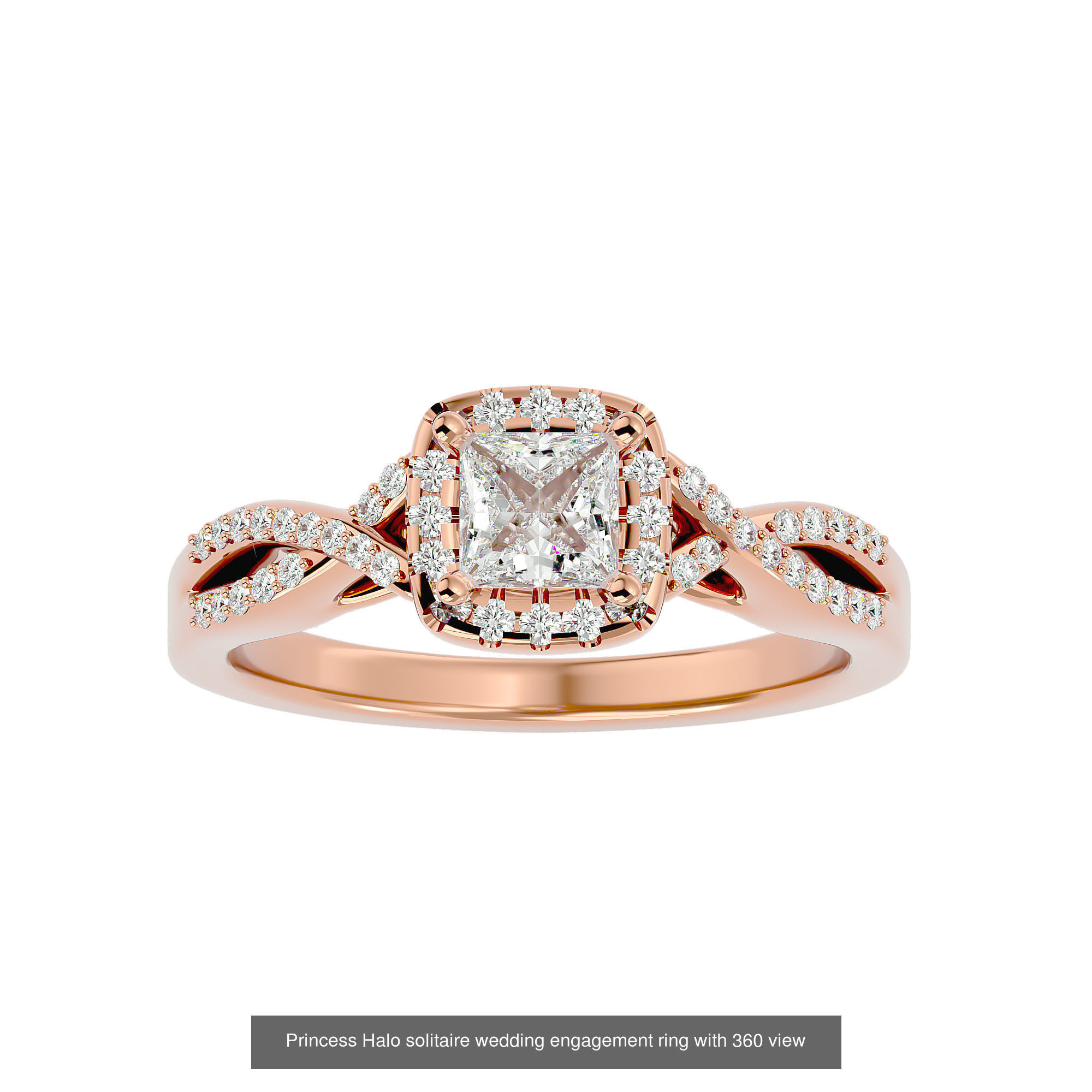 182 Halo solitaire wedding engagement ring with 360 view 3D Model Collection_91