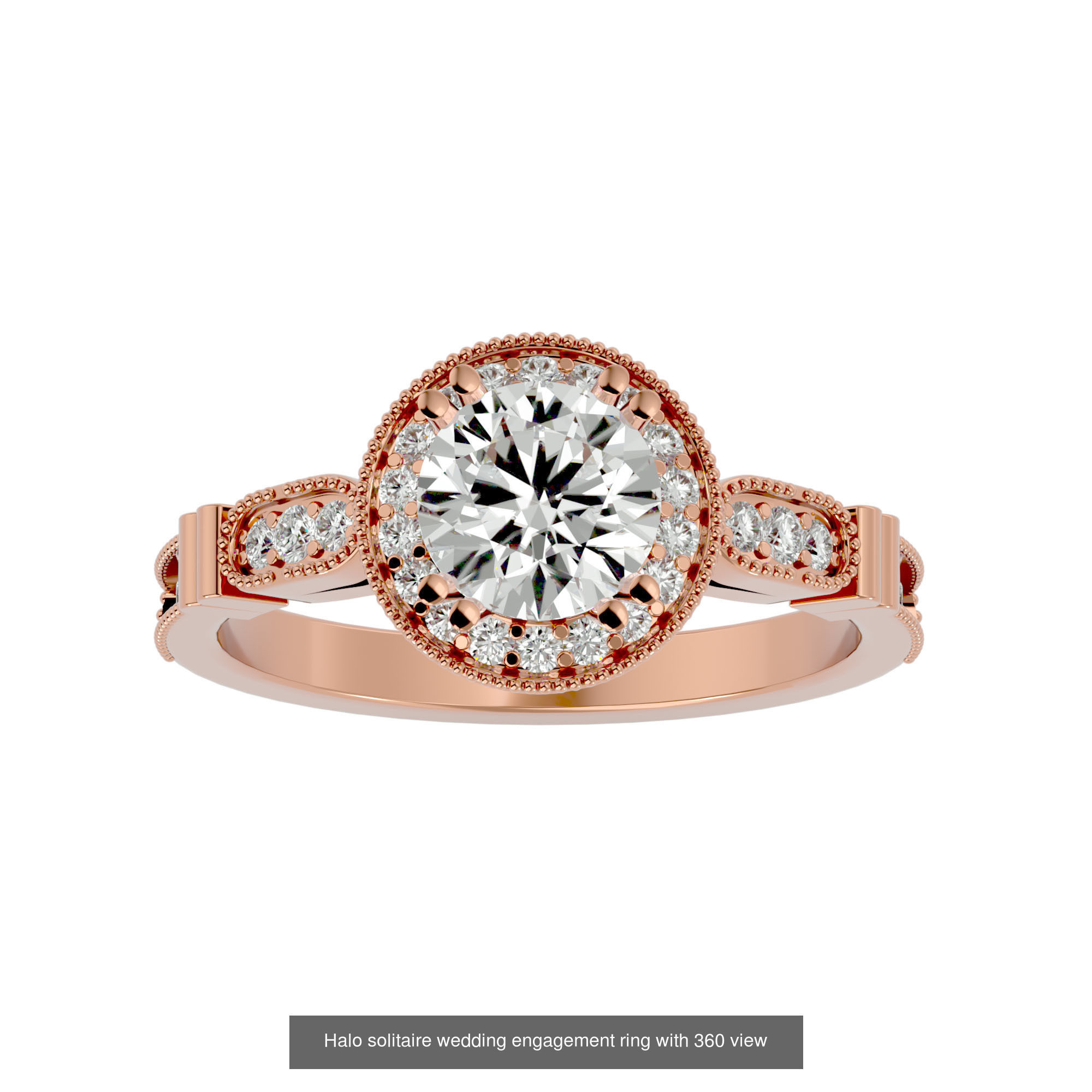 182 Halo solitaire wedding engagement ring with 360 view 3D Model Collection_205