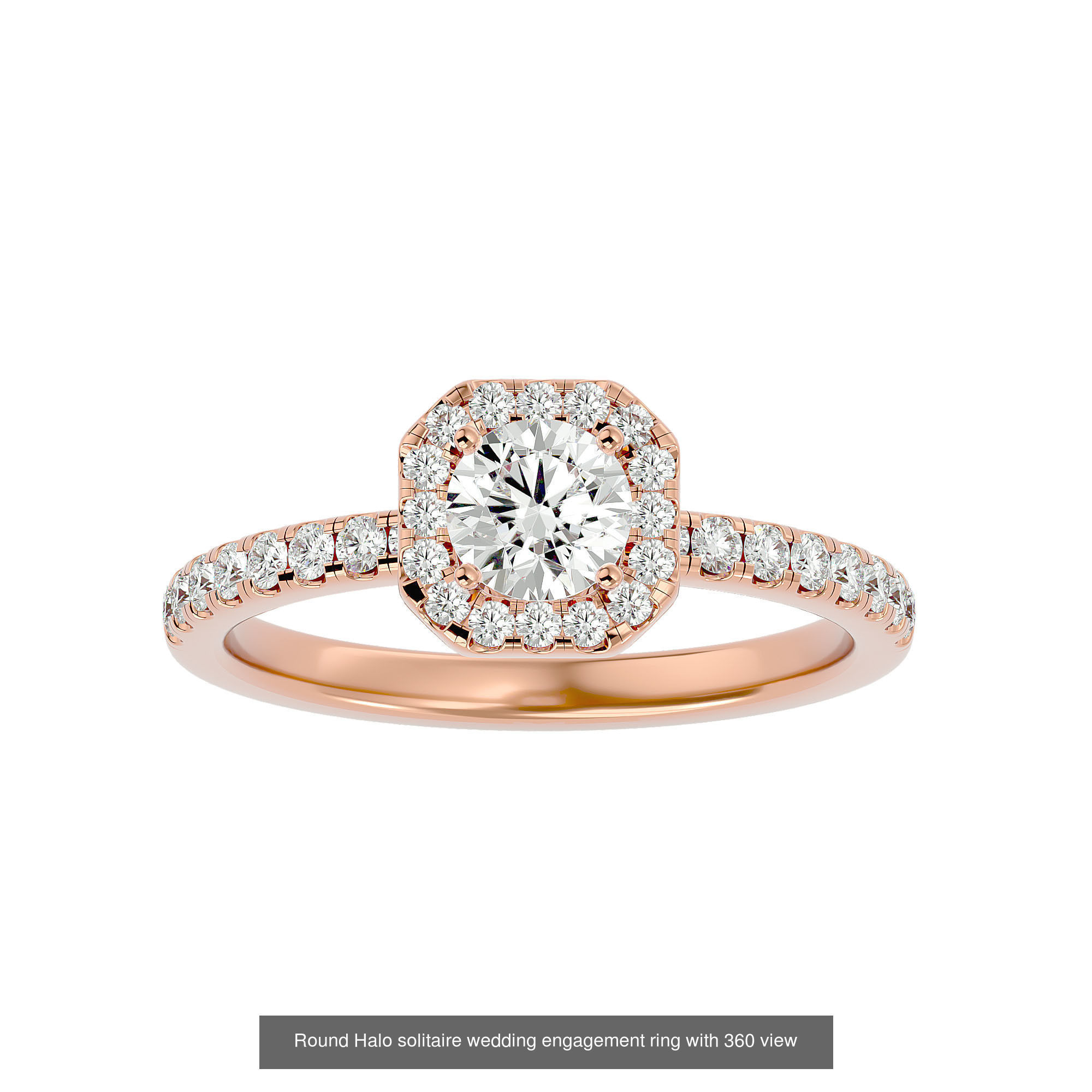 182 Halo solitaire wedding engagement ring with 360 view 3D Model Collection_167