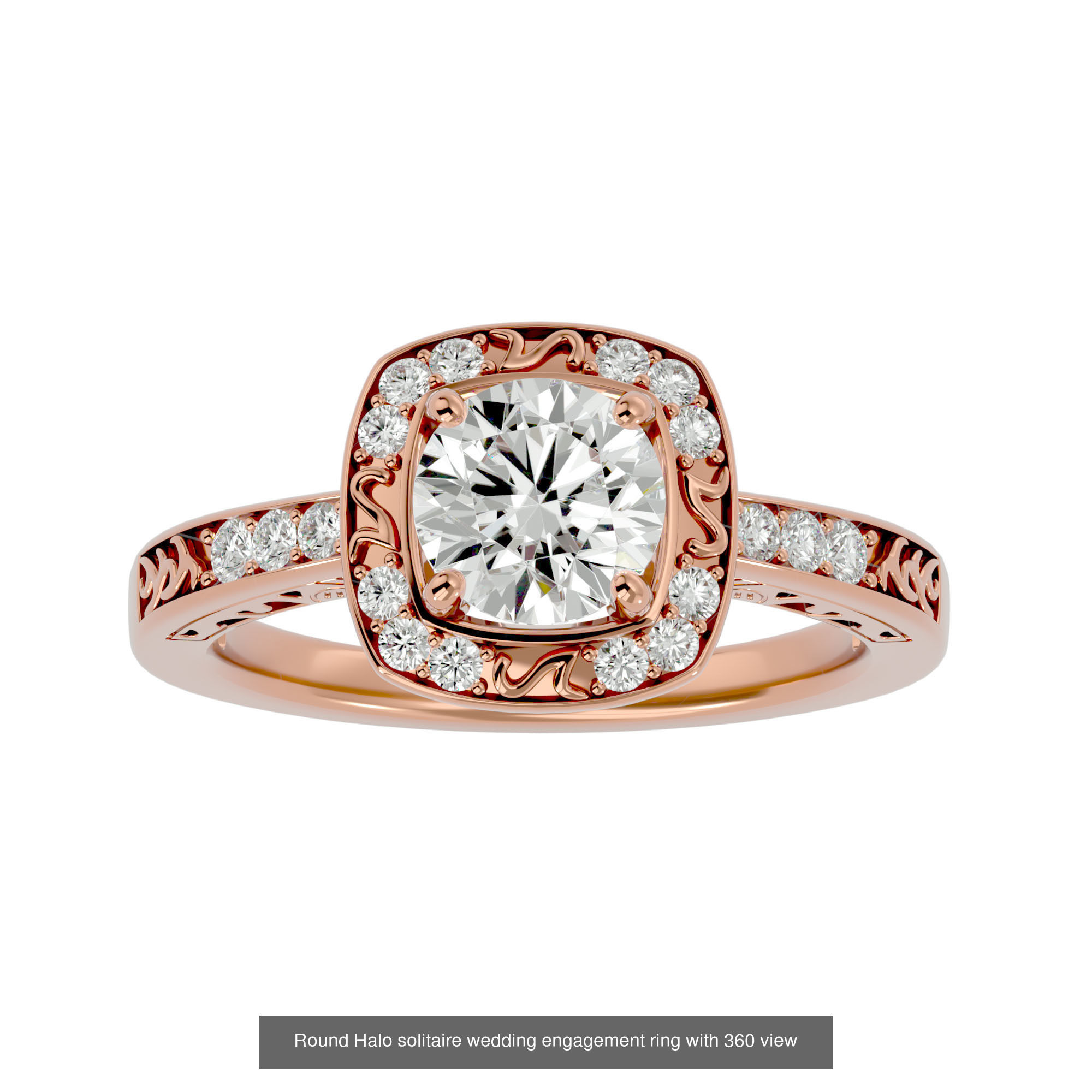 182 Halo solitaire wedding engagement ring with 360 view 3D Model Collection_225
