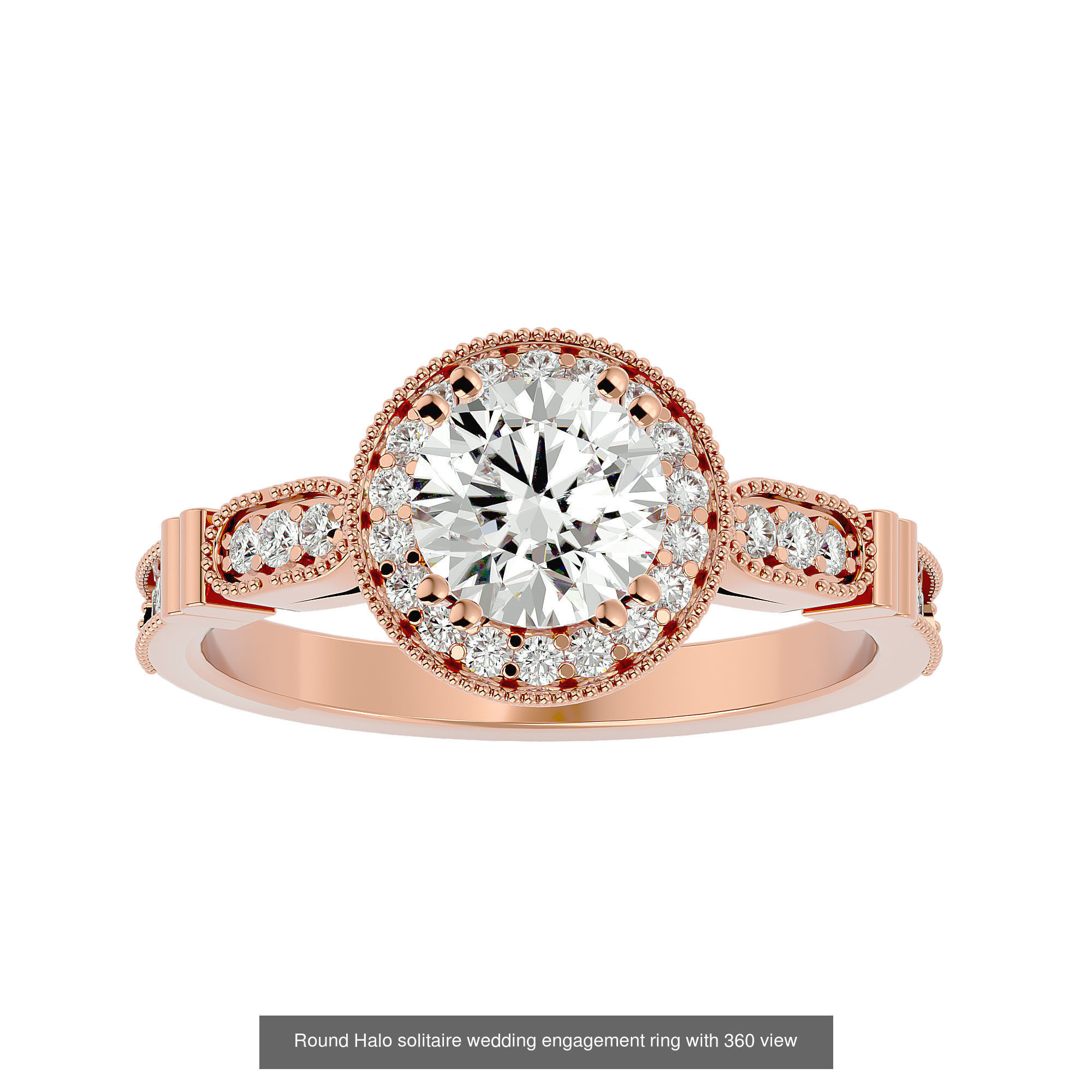 182 Halo solitaire wedding engagement ring with 360 view 3D Model Collection_213