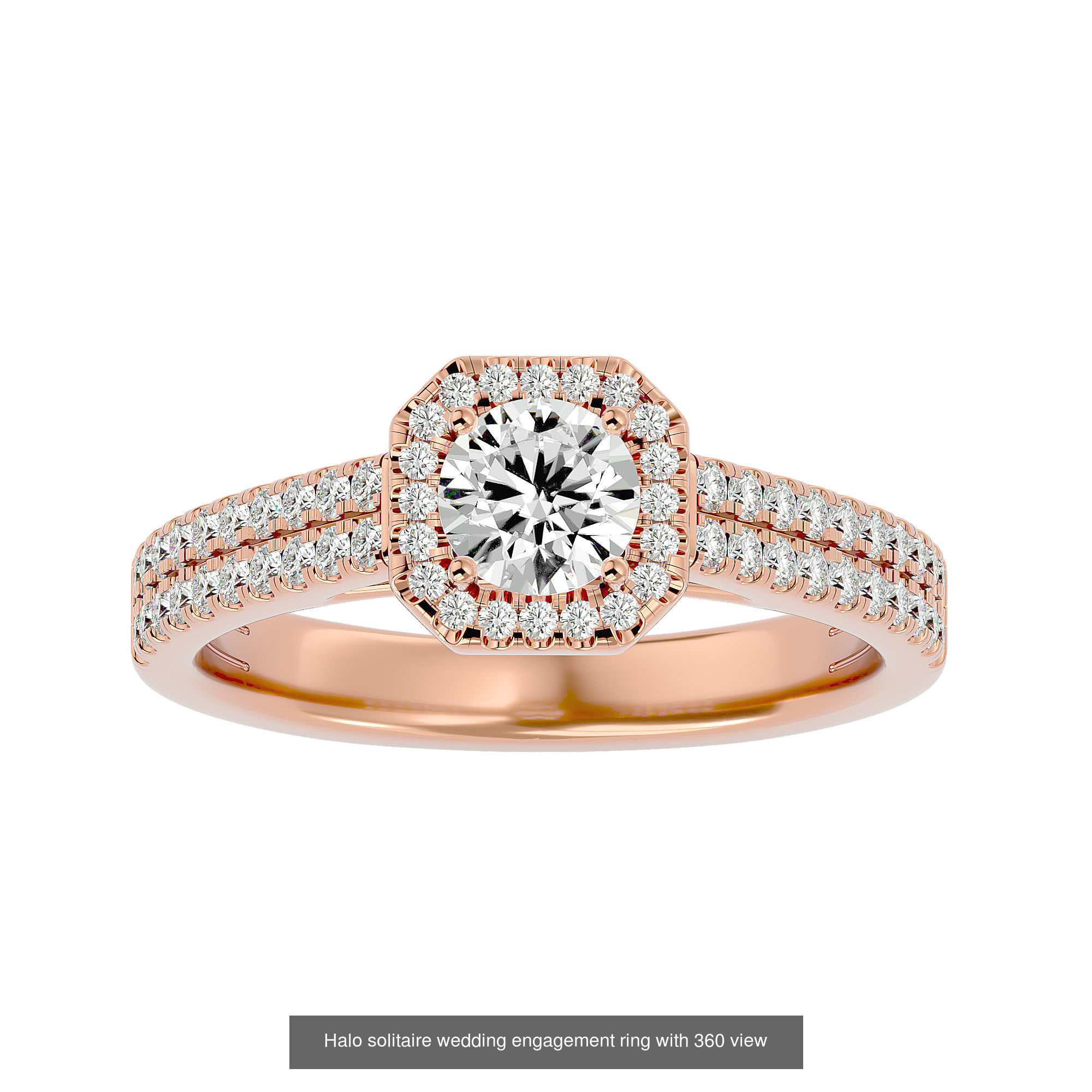 182 Halo solitaire wedding engagement ring with 360 view 3D Model Collection_159