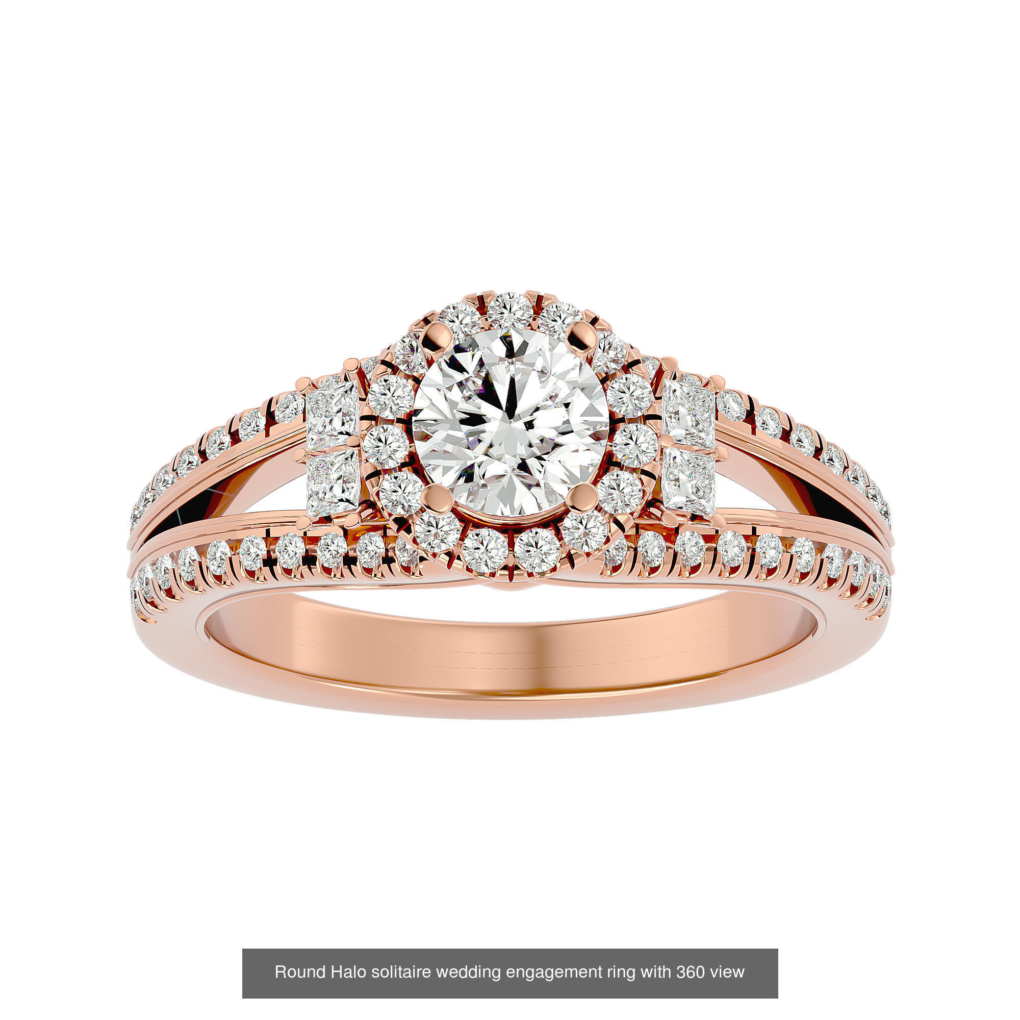 182 Halo solitaire wedding engagement ring with 360 view 3D Model Collection_43