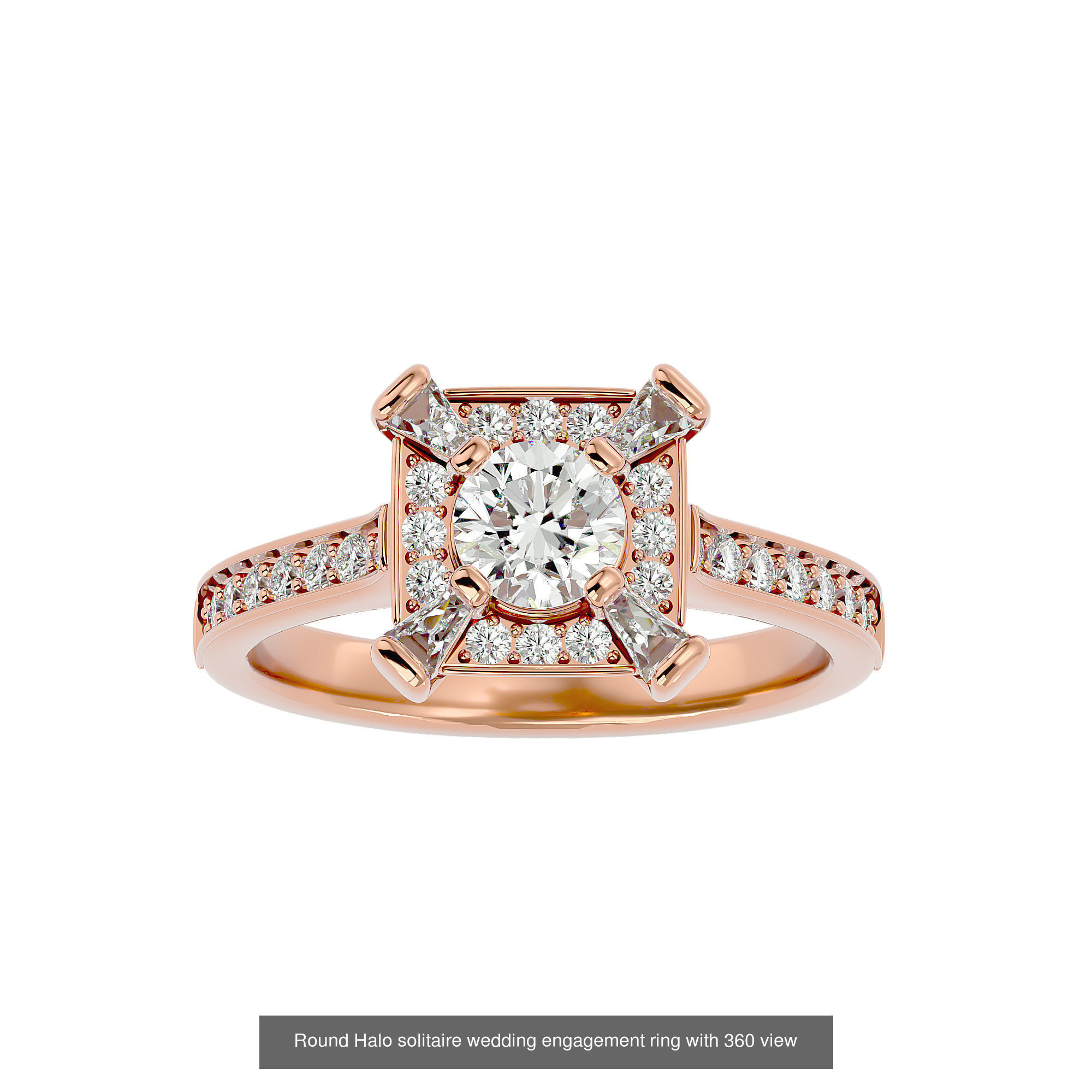 182 Halo solitaire wedding engagement ring with 360 view 3D Model Collection_99