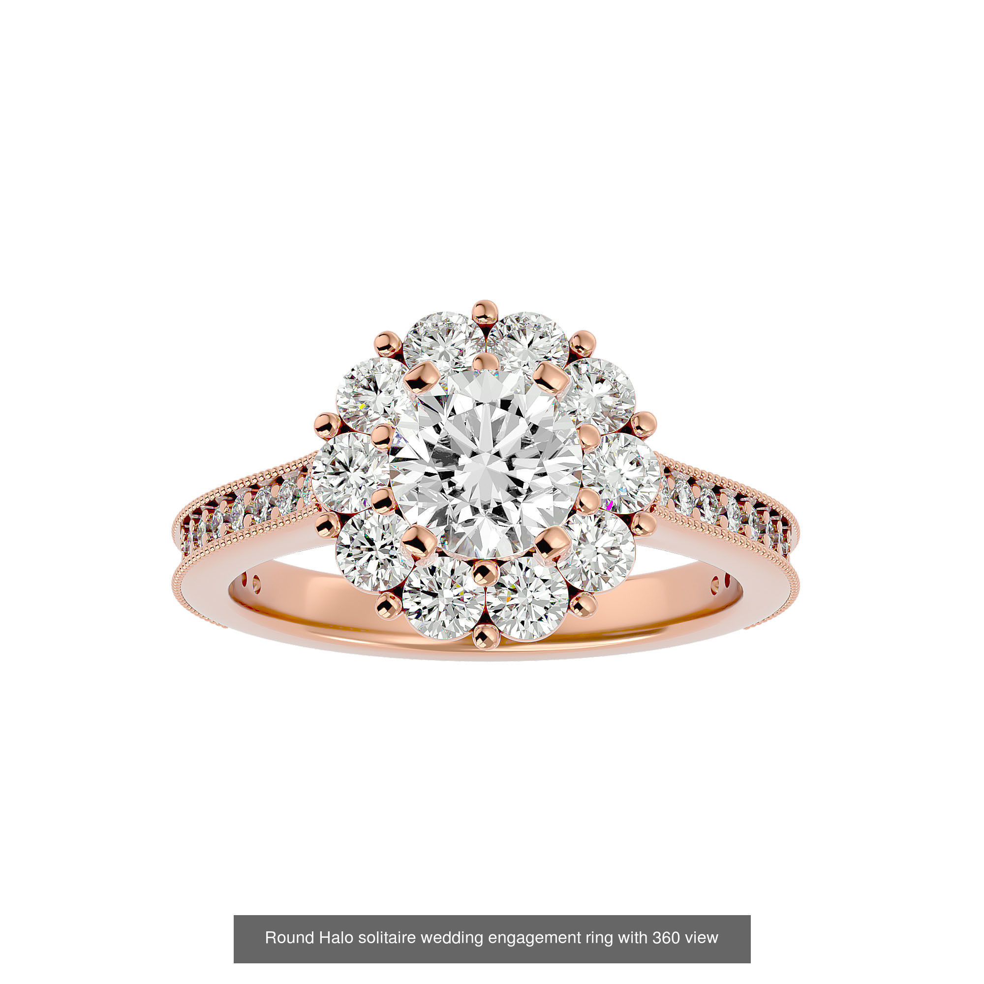 182 Halo solitaire wedding engagement ring with 360 view 3D Model Collection_207