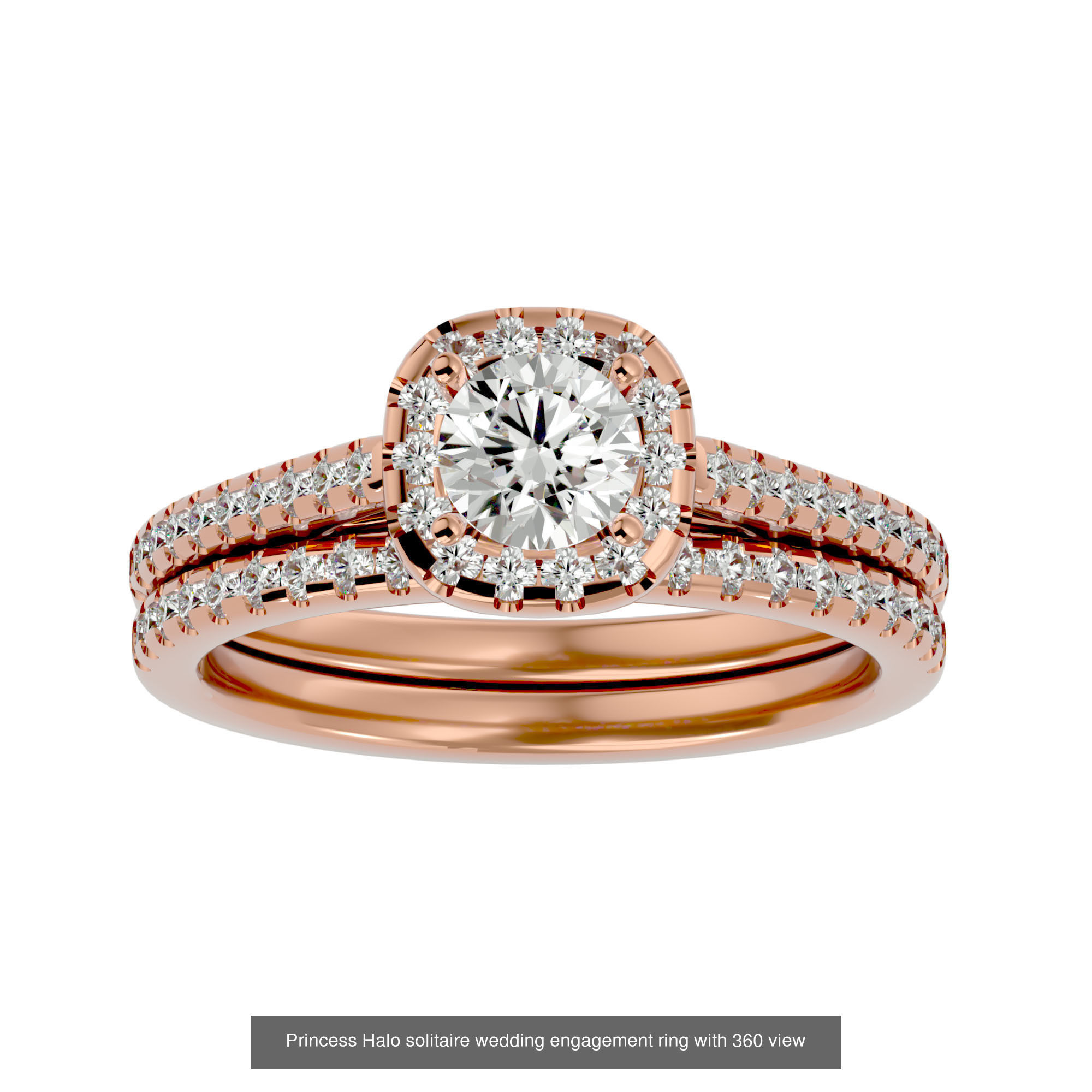 182 Halo solitaire wedding engagement ring with 360 view 3D Model Collection_47
