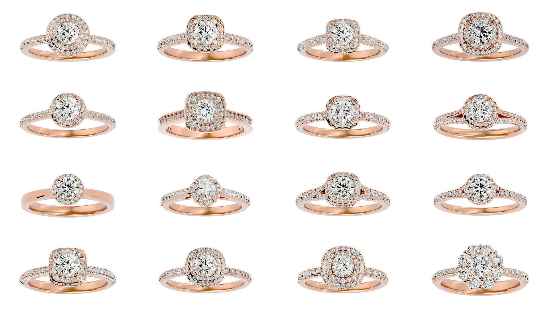 182 Halo solitaire wedding engagement ring with 360 view 3D Model Collection_4