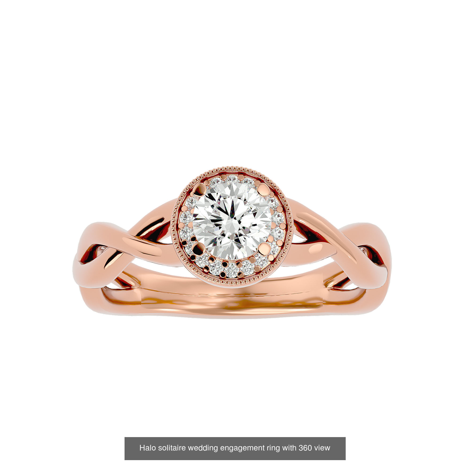182 Halo solitaire wedding engagement ring with 360 view 3D Model Collection_161