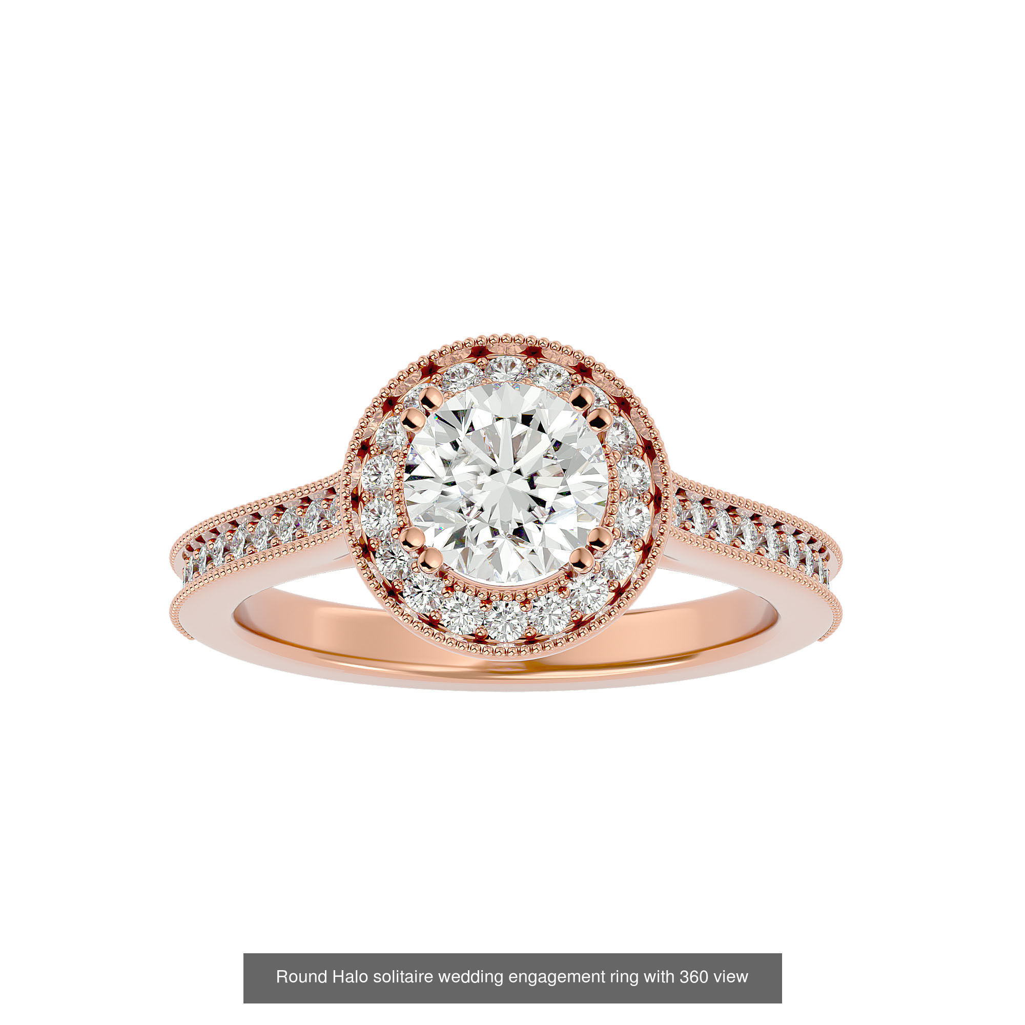 182 Halo solitaire wedding engagement ring with 360 view 3D Model Collection_217