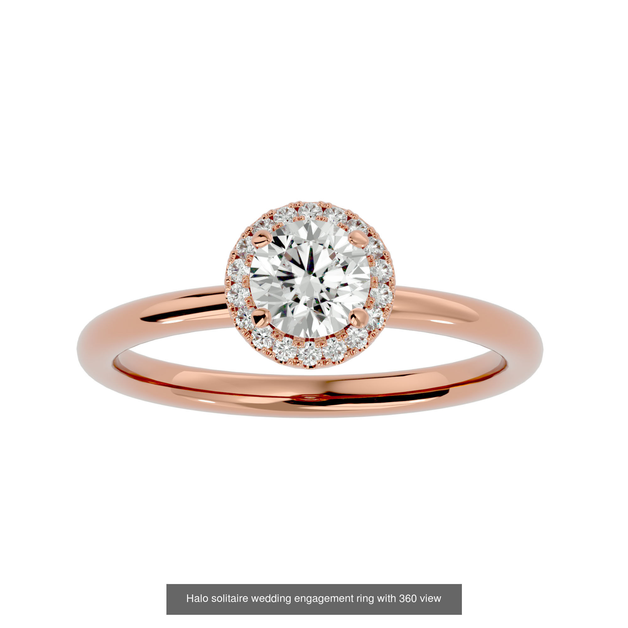 182 Halo solitaire wedding engagement ring with 360 view 3D Model Collection_155