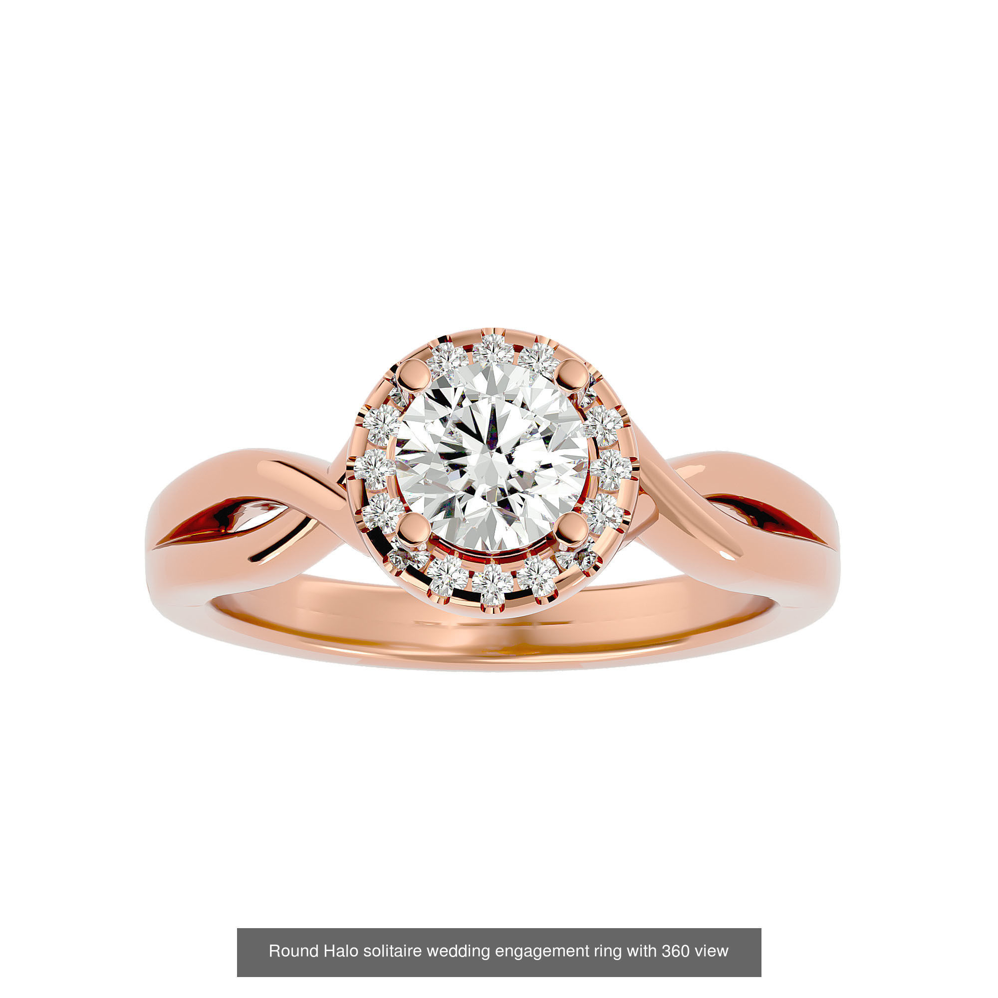 182 Halo solitaire wedding engagement ring with 360 view 3D Model Collection_13