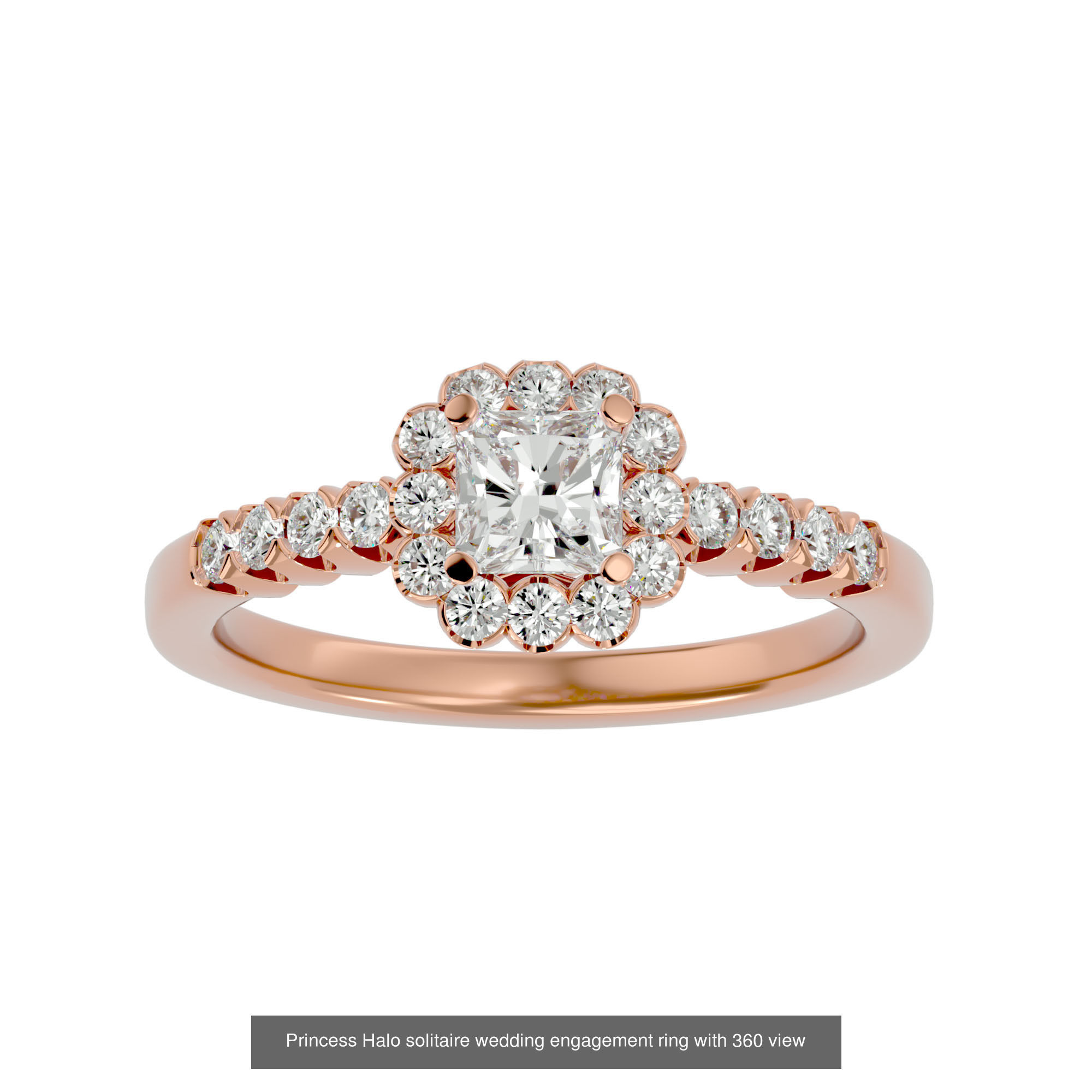182 Halo solitaire wedding engagement ring with 360 view 3D Model Collection_351