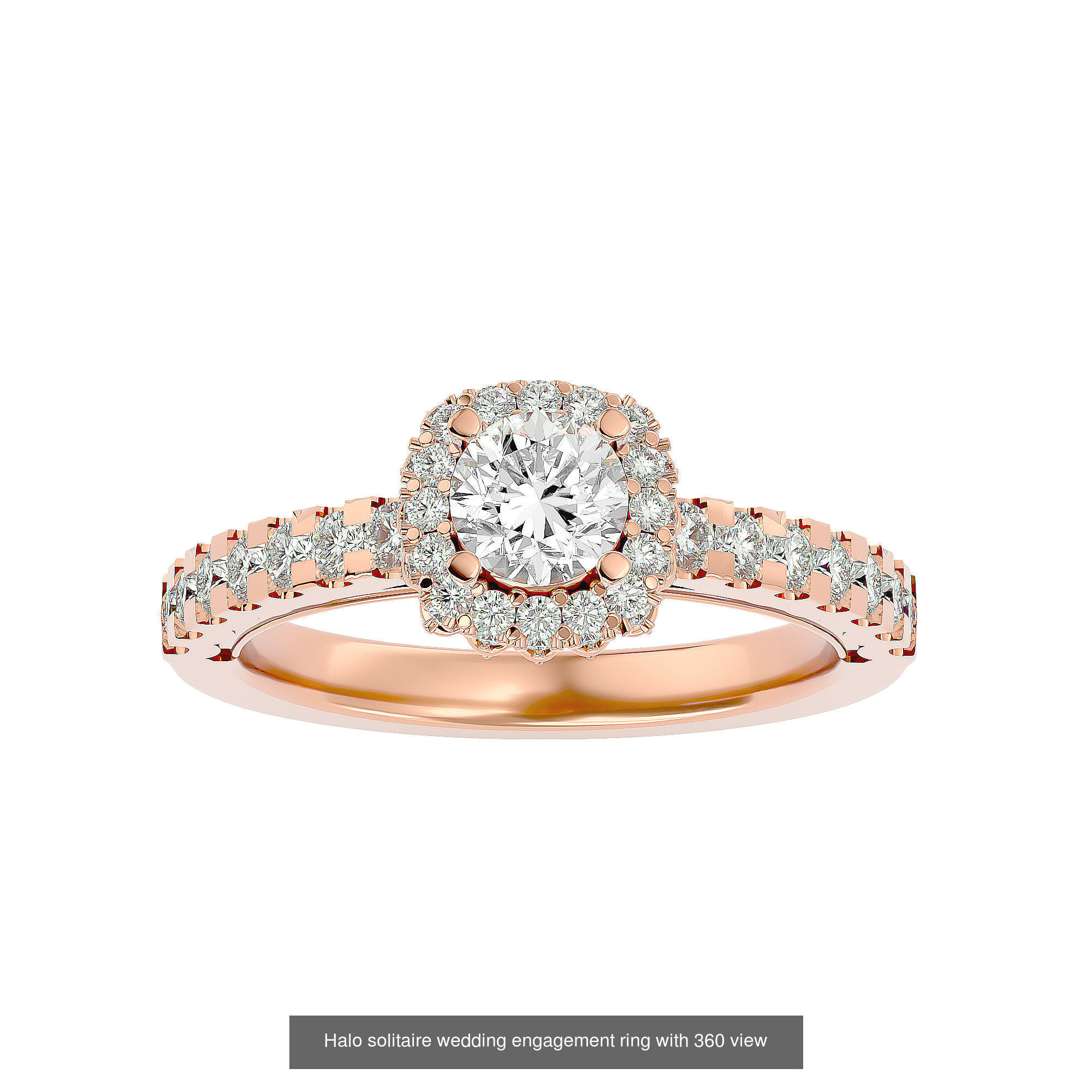 182 Halo solitaire wedding engagement ring with 360 view 3D Model Collection_173