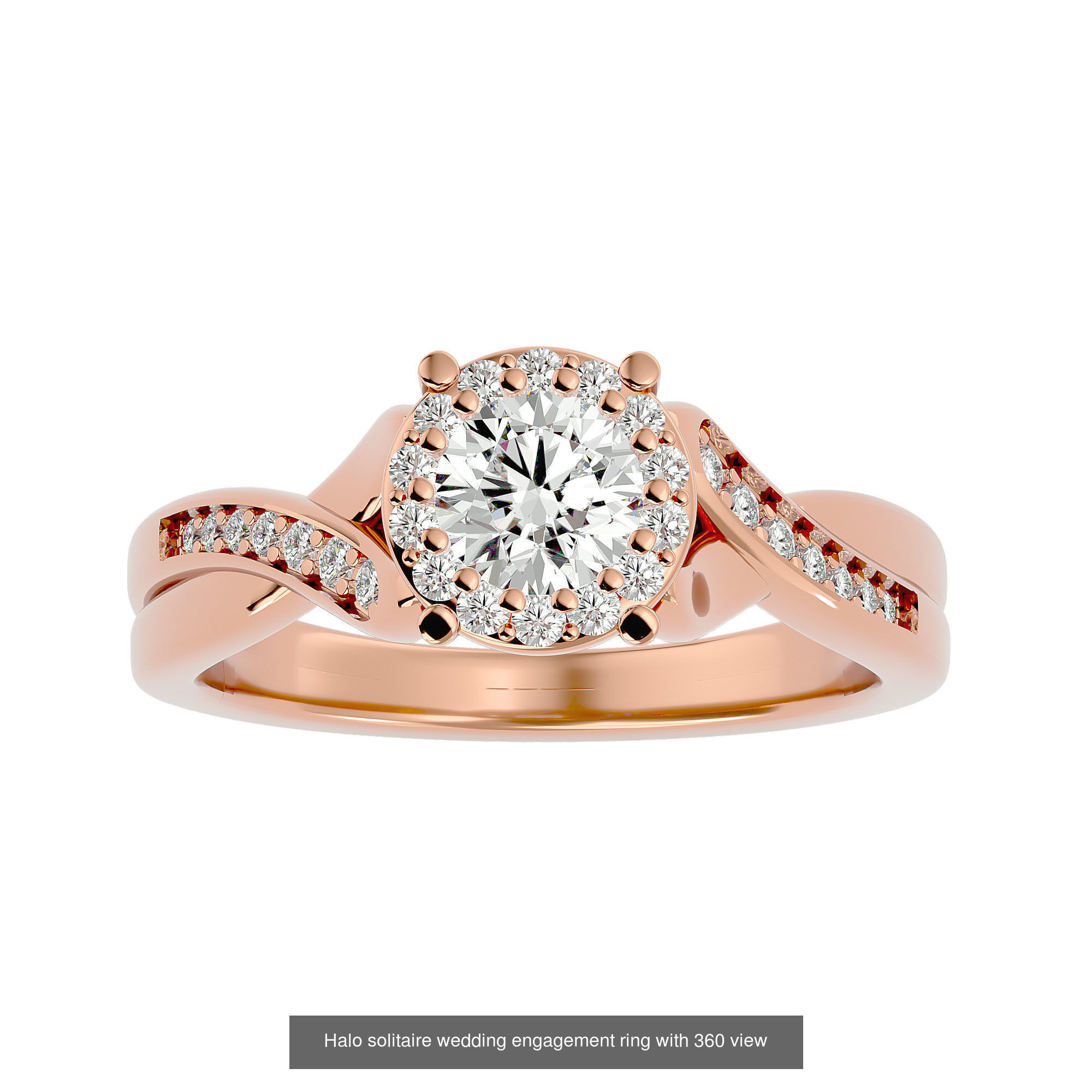 182 Halo solitaire wedding engagement ring with 360 view 3D Model Collection_191