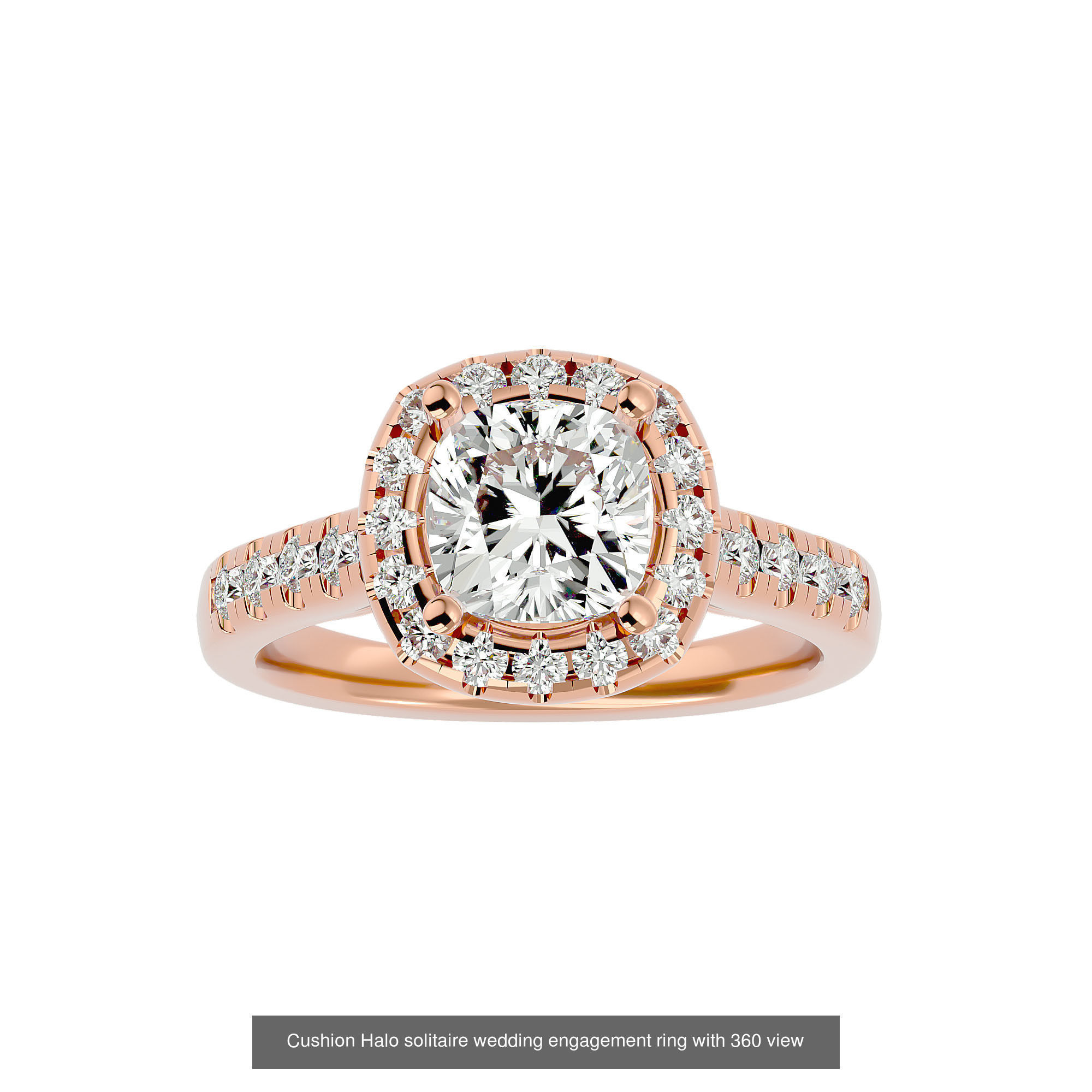 182 Halo solitaire wedding engagement ring with 360 view 3D Model Collection_355