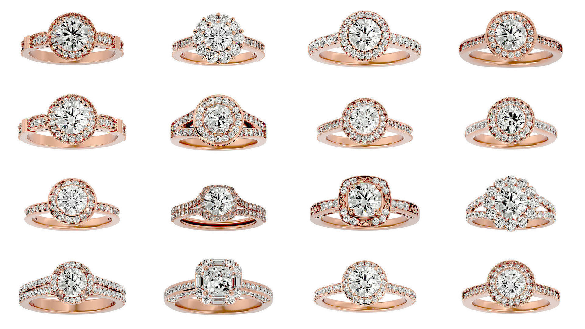 182 Halo solitaire wedding engagement ring with 360 view 3D Model Collection_7