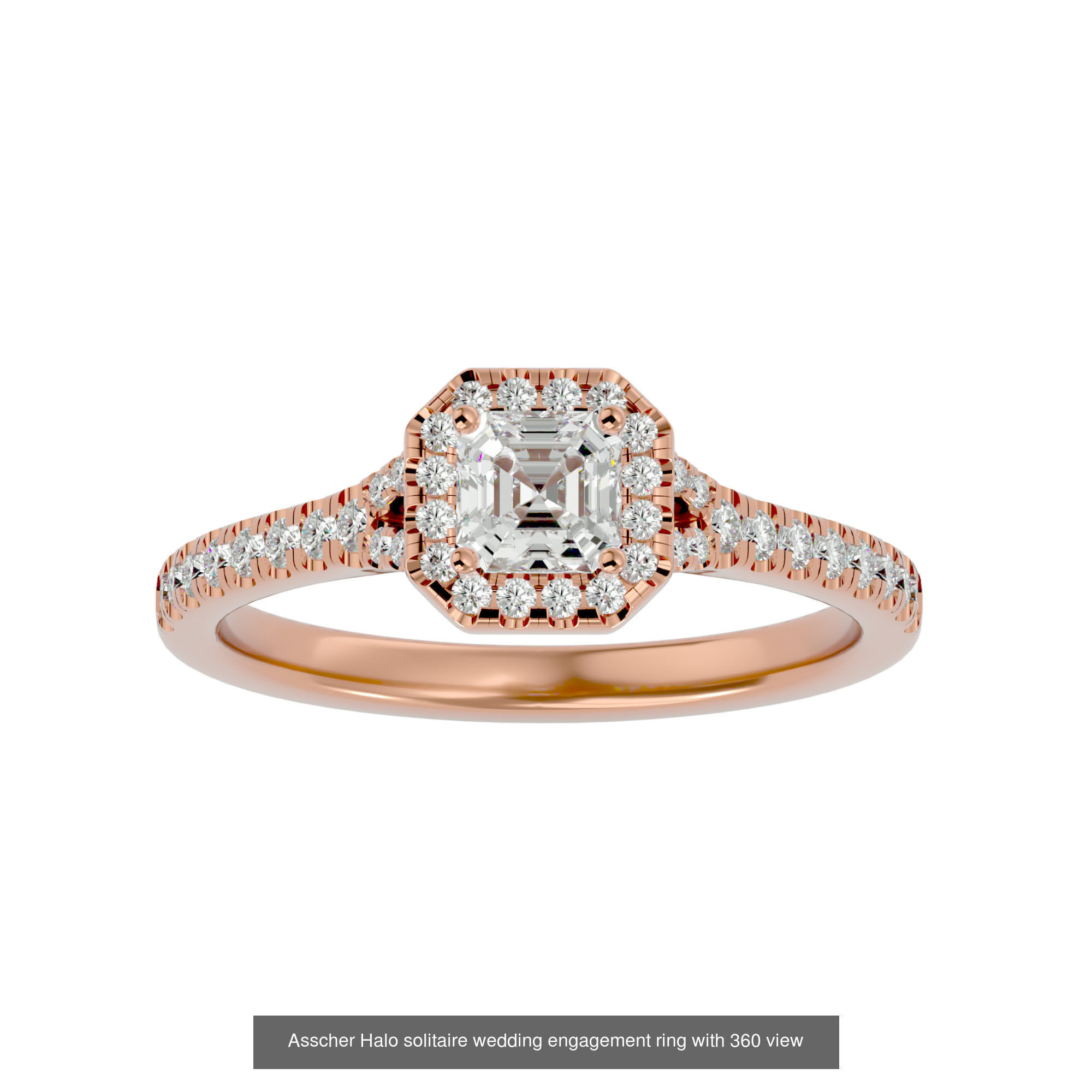 182 Halo solitaire wedding engagement ring with 360 view 3D Model Collection_352