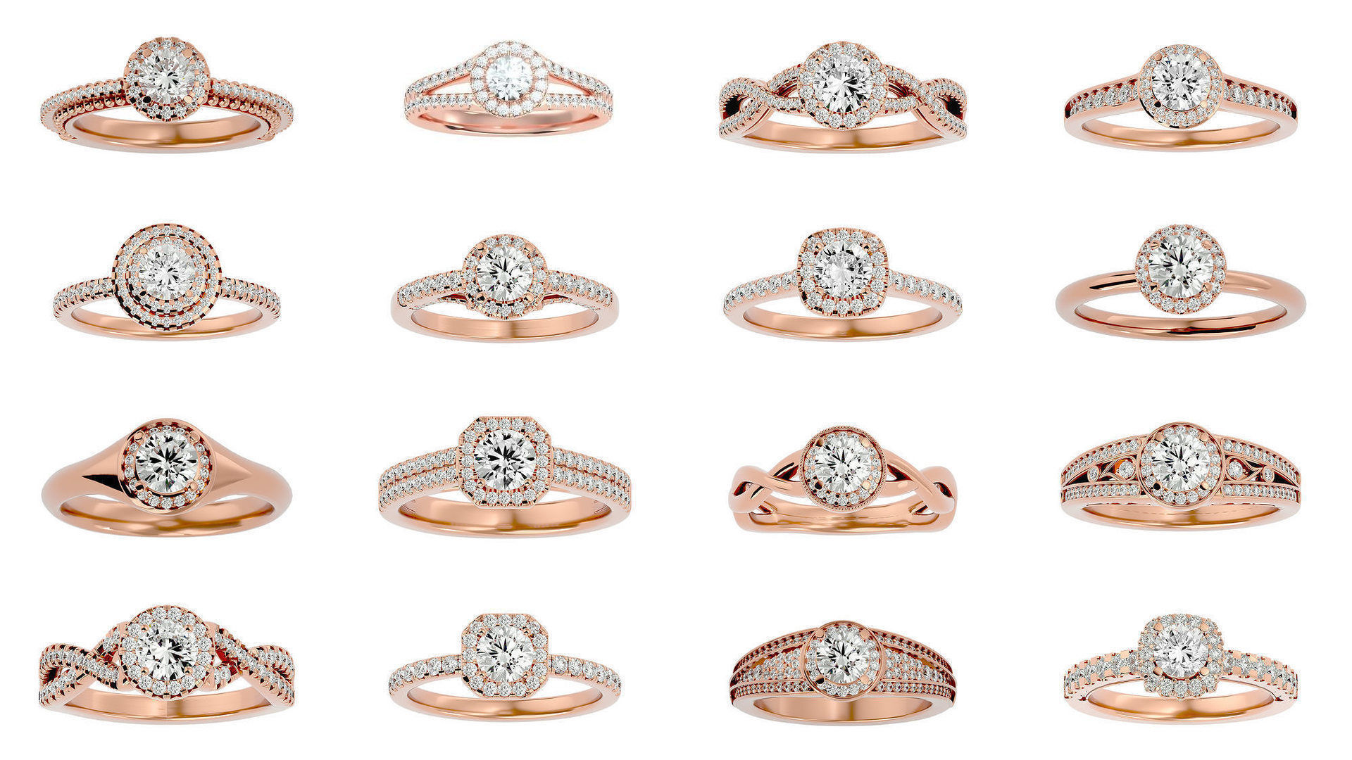 182 Halo solitaire wedding engagement ring with 360 view 3D Model Collection_5