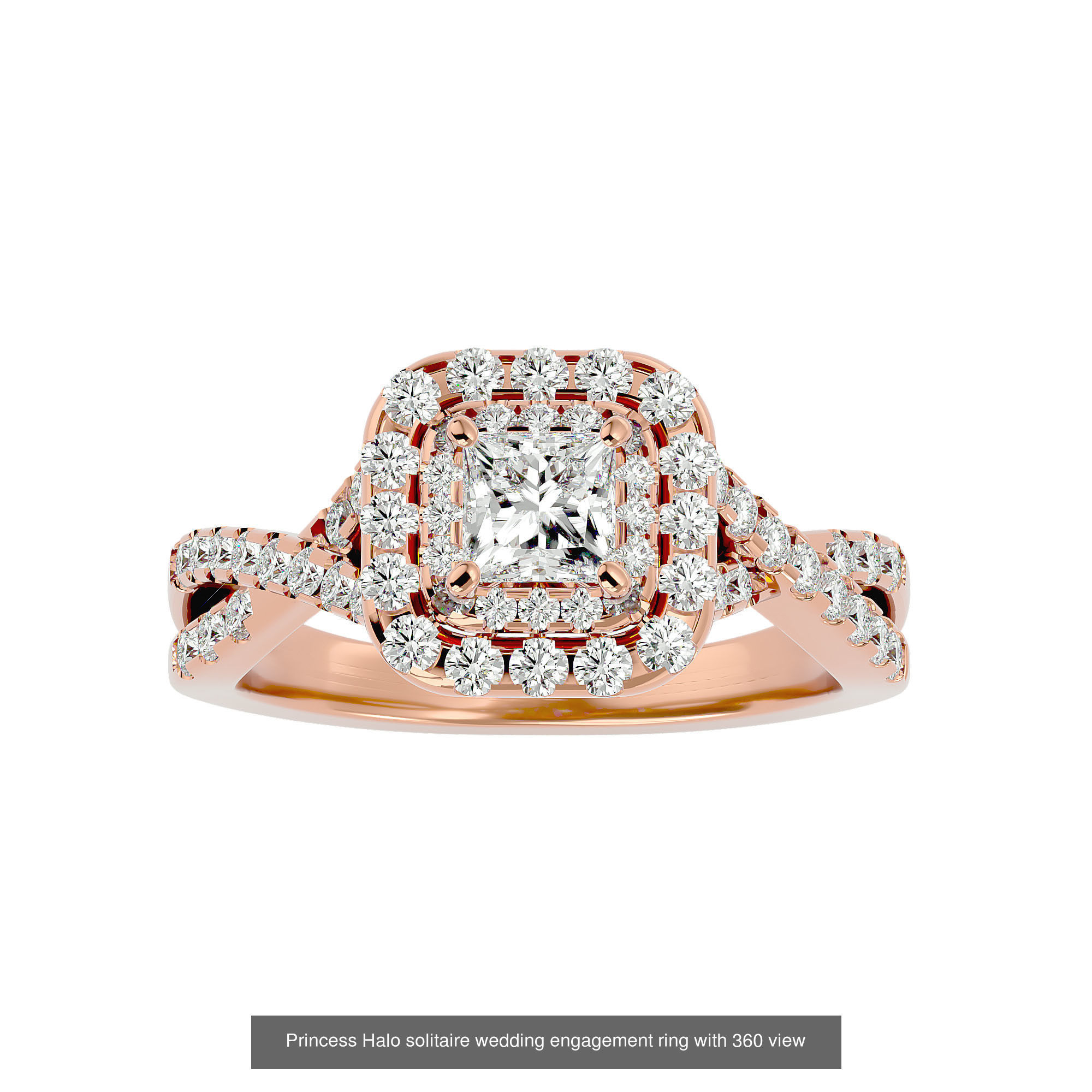 182 Halo solitaire wedding engagement ring with 360 view 3D Model Collection_309