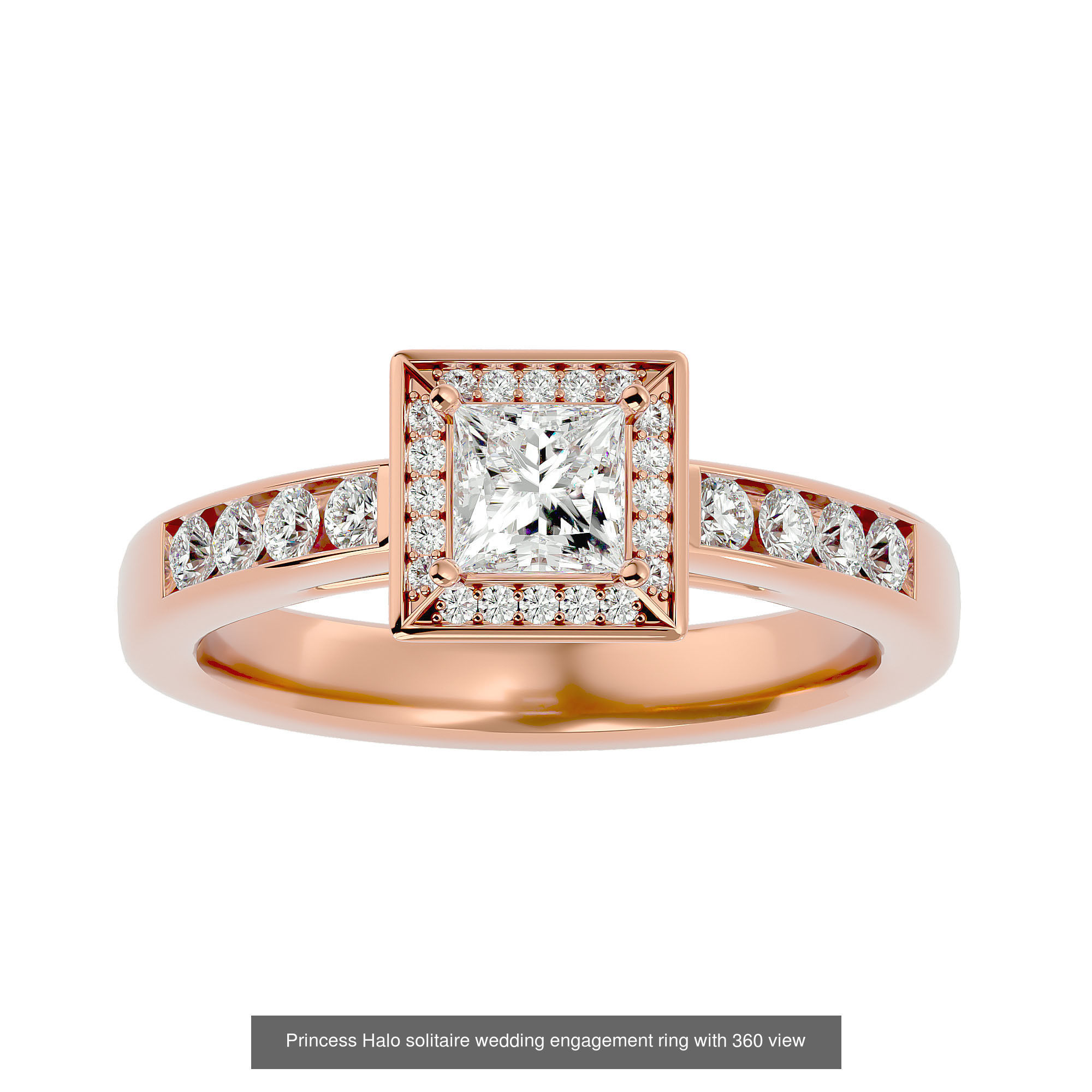 182 Halo solitaire wedding engagement ring with 360 view 3D Model Collection_297