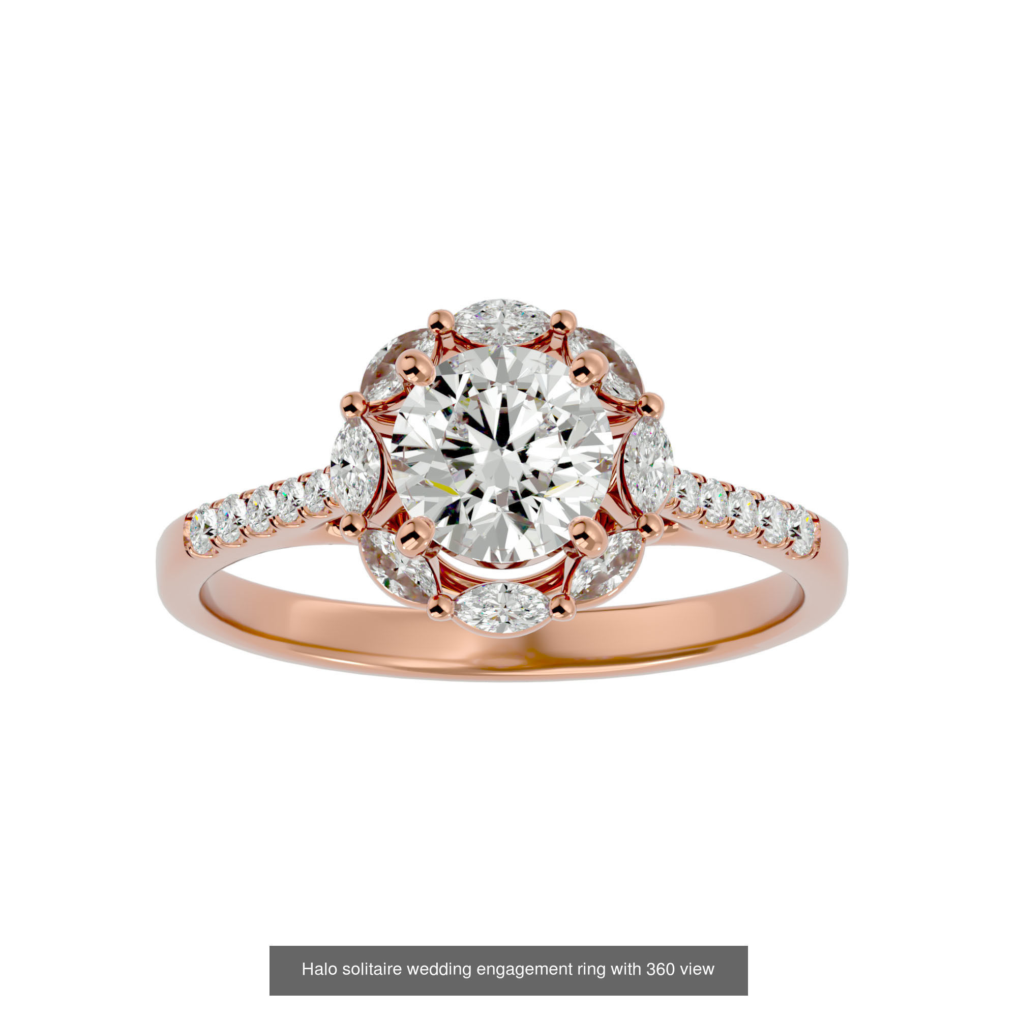 182 Halo solitaire wedding engagement ring with 360 view 3D Model Collection_295