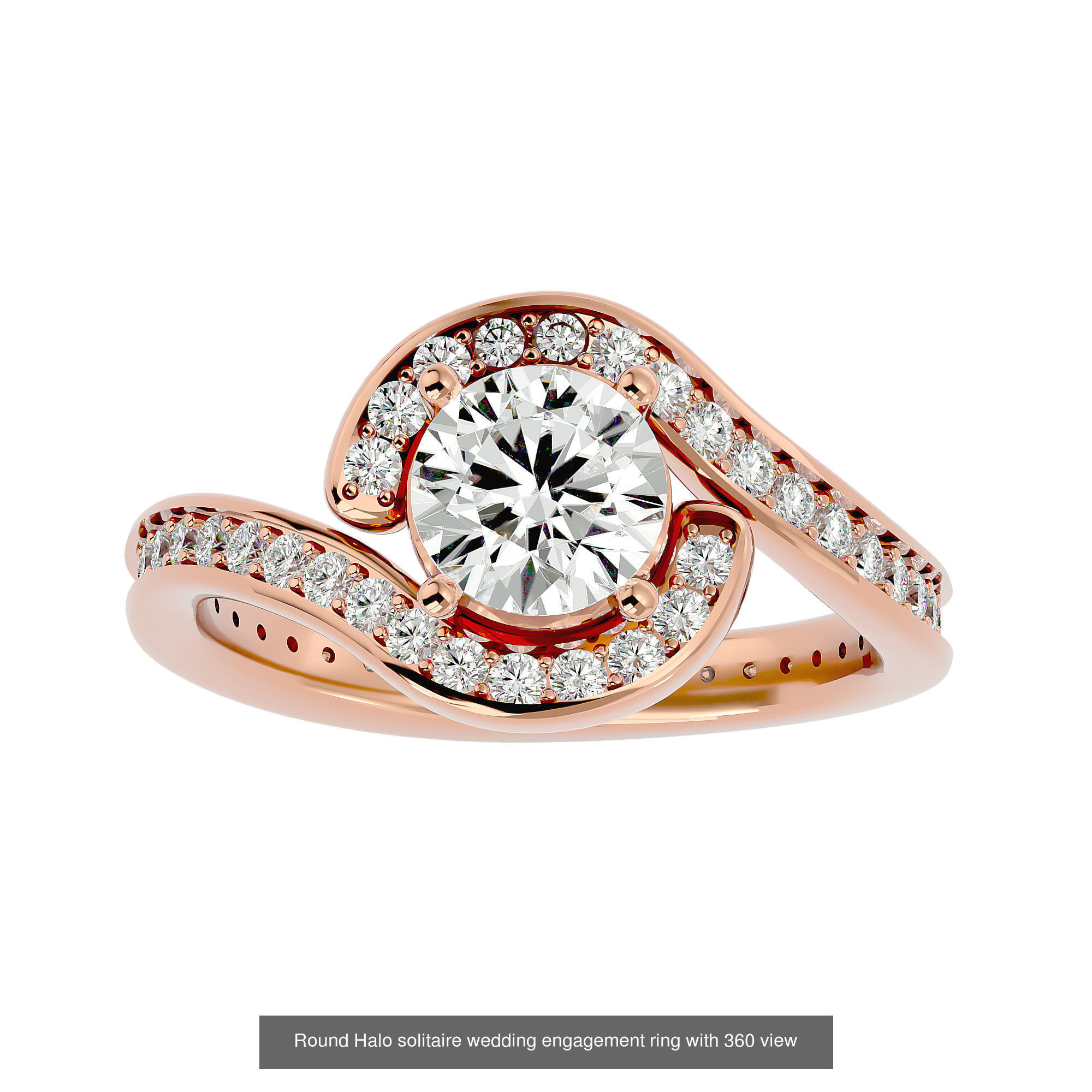 182 Halo solitaire wedding engagement ring with 360 view 3D Model Collection_357