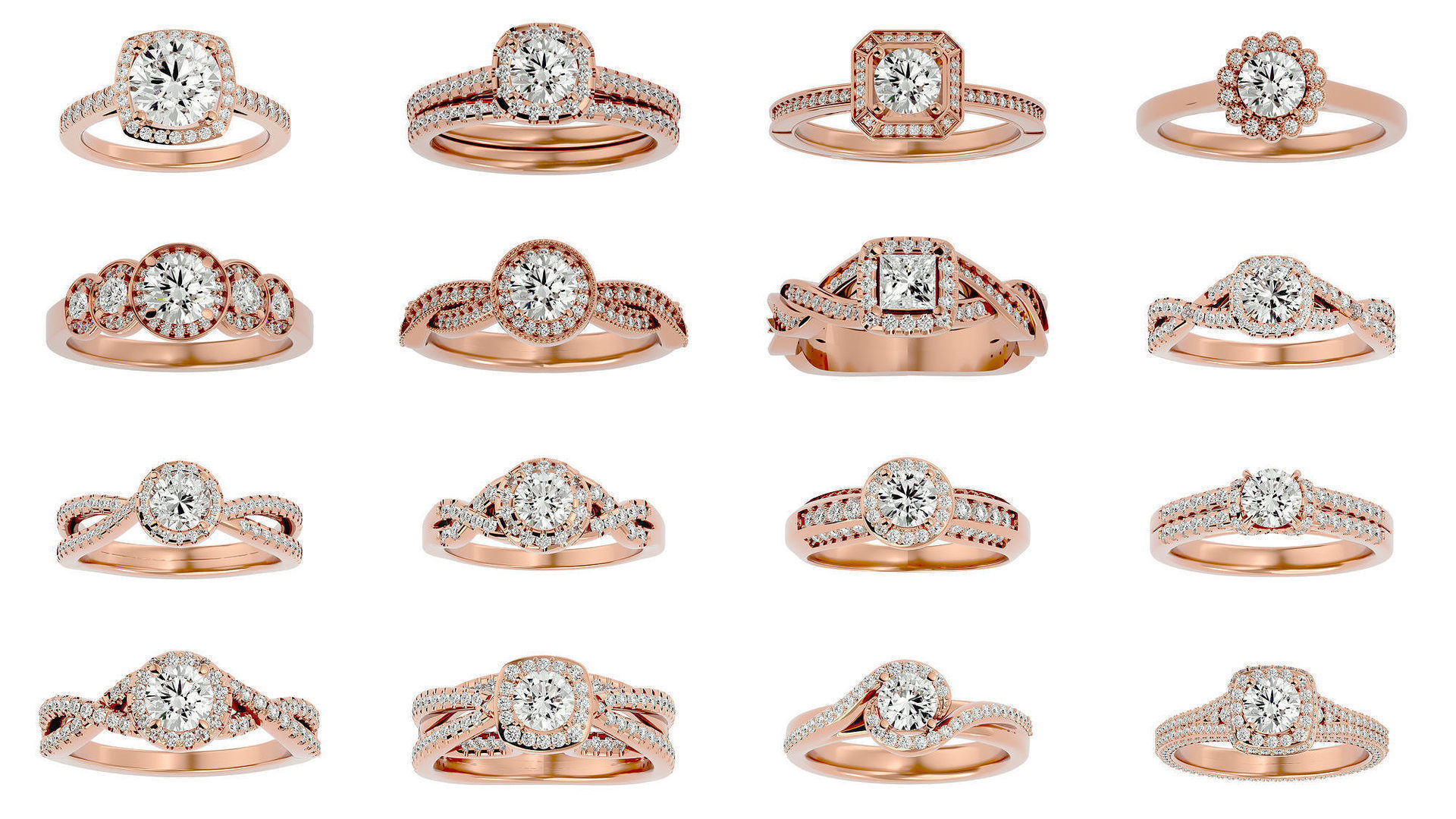 182 Halo solitaire wedding engagement ring with 360 view 3D Model Collection_2