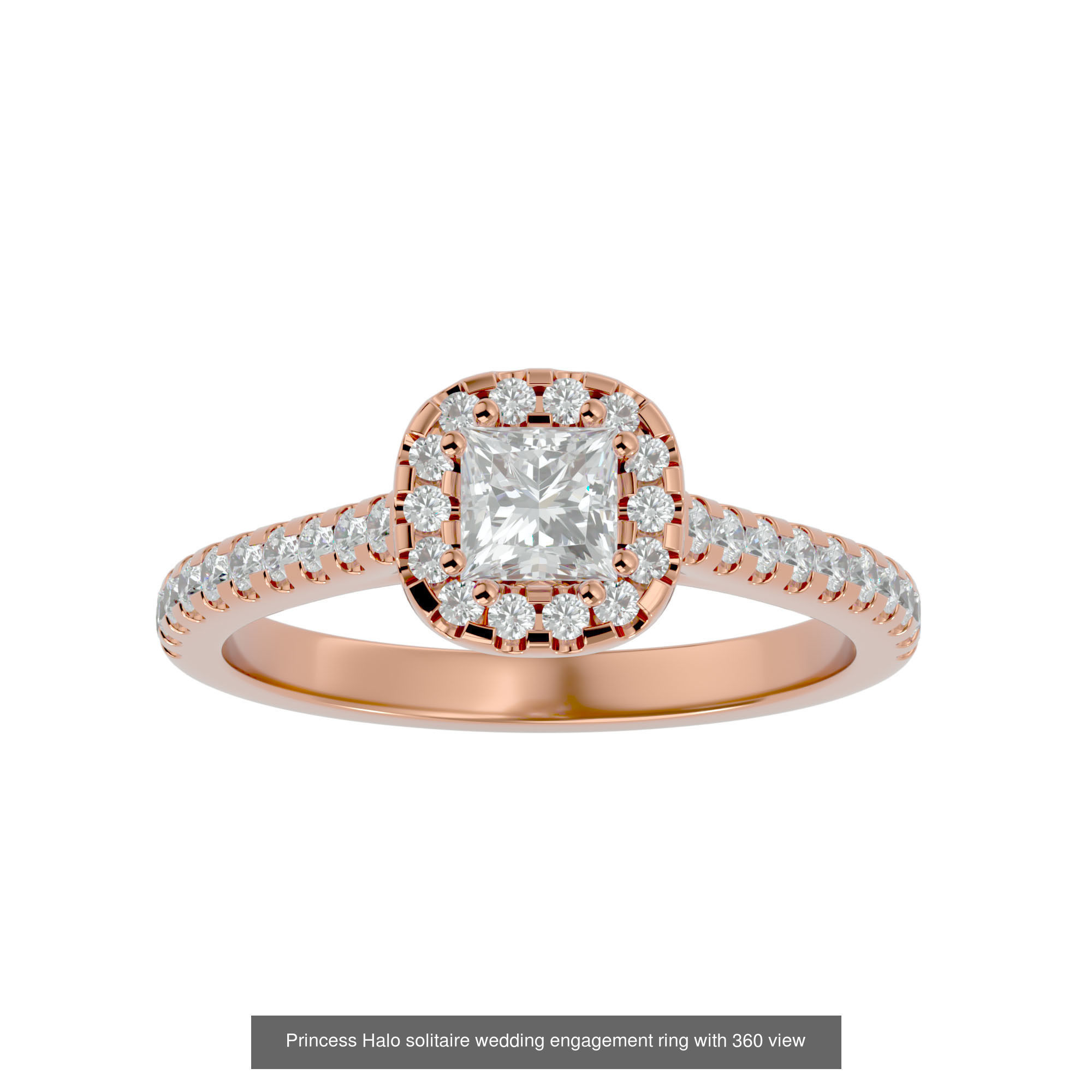 182 Halo solitaire wedding engagement ring with 360 view 3D Model Collection_301