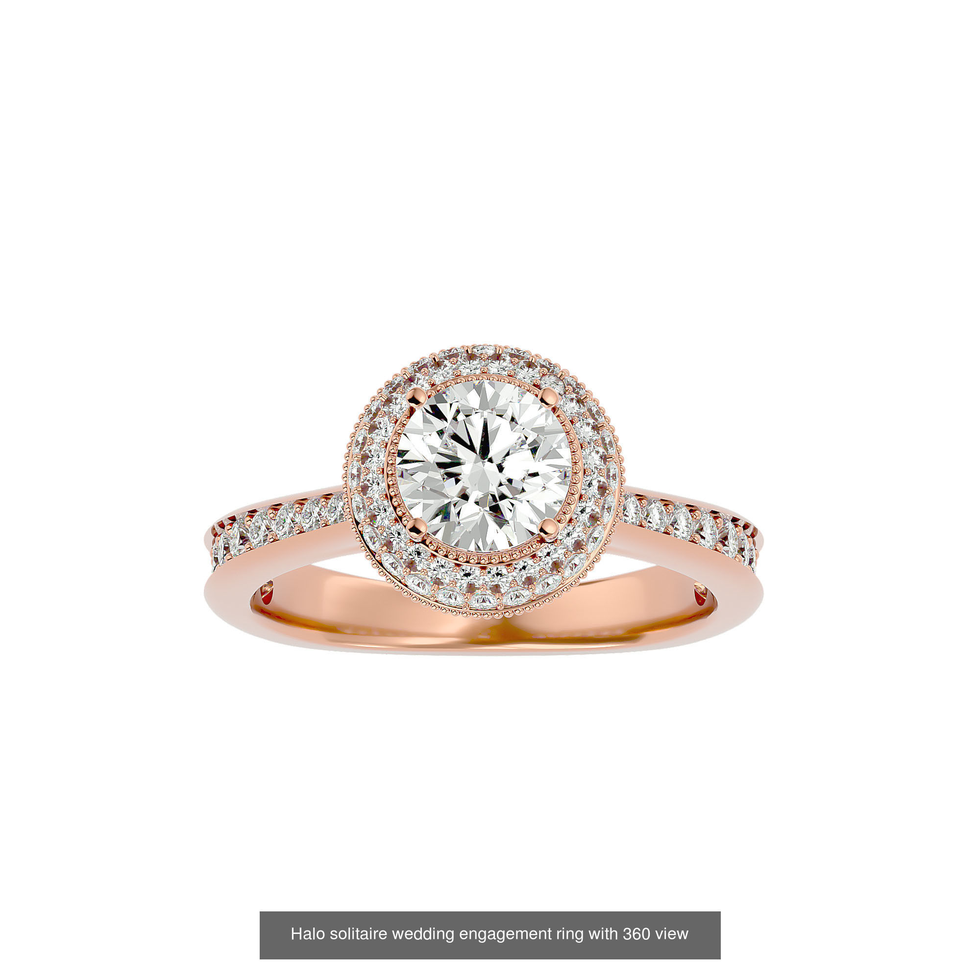 182 Halo solitaire wedding engagement ring with 360 view 3D Model Collection_239