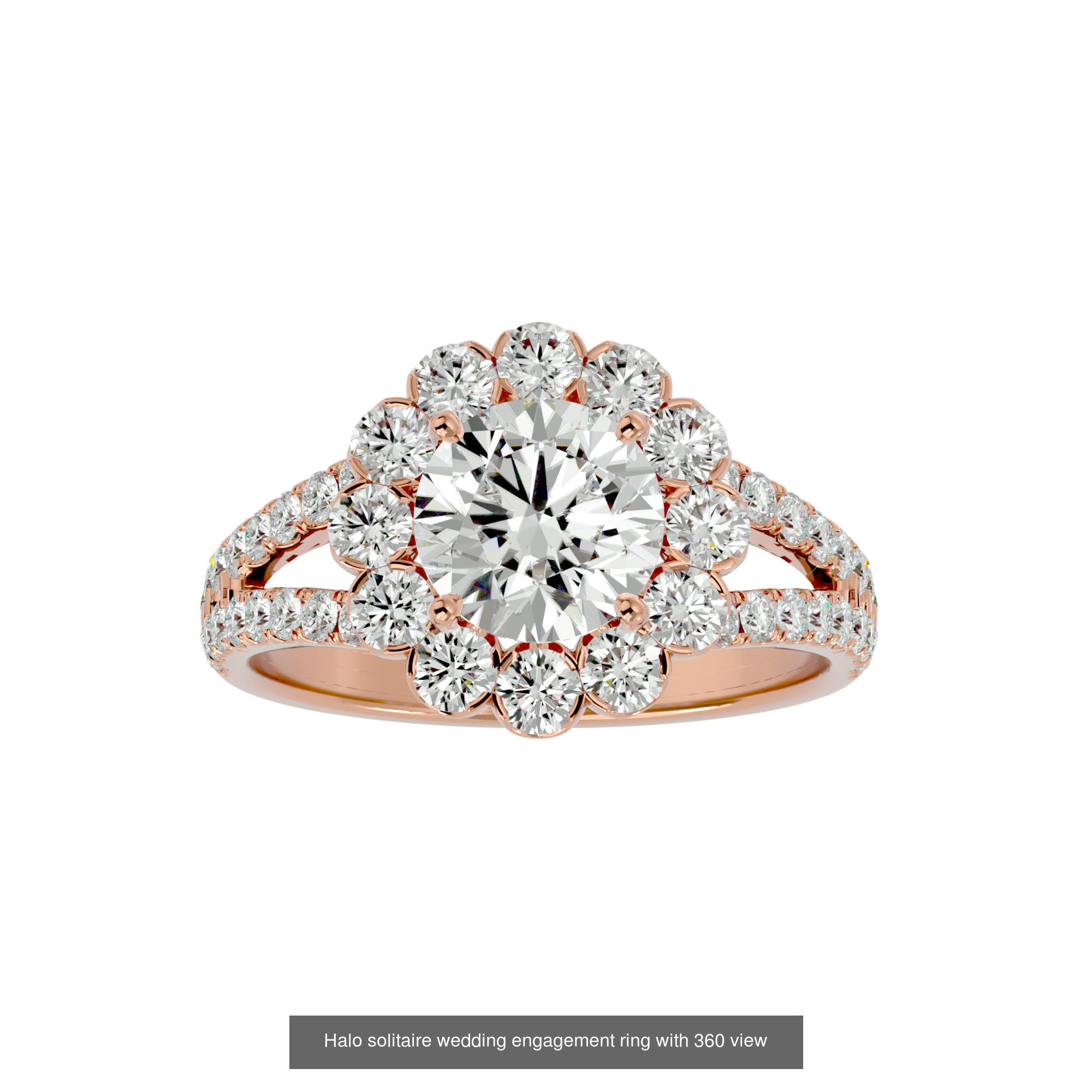 182 Halo solitaire wedding engagement ring with 360 view 3D Model Collection_227