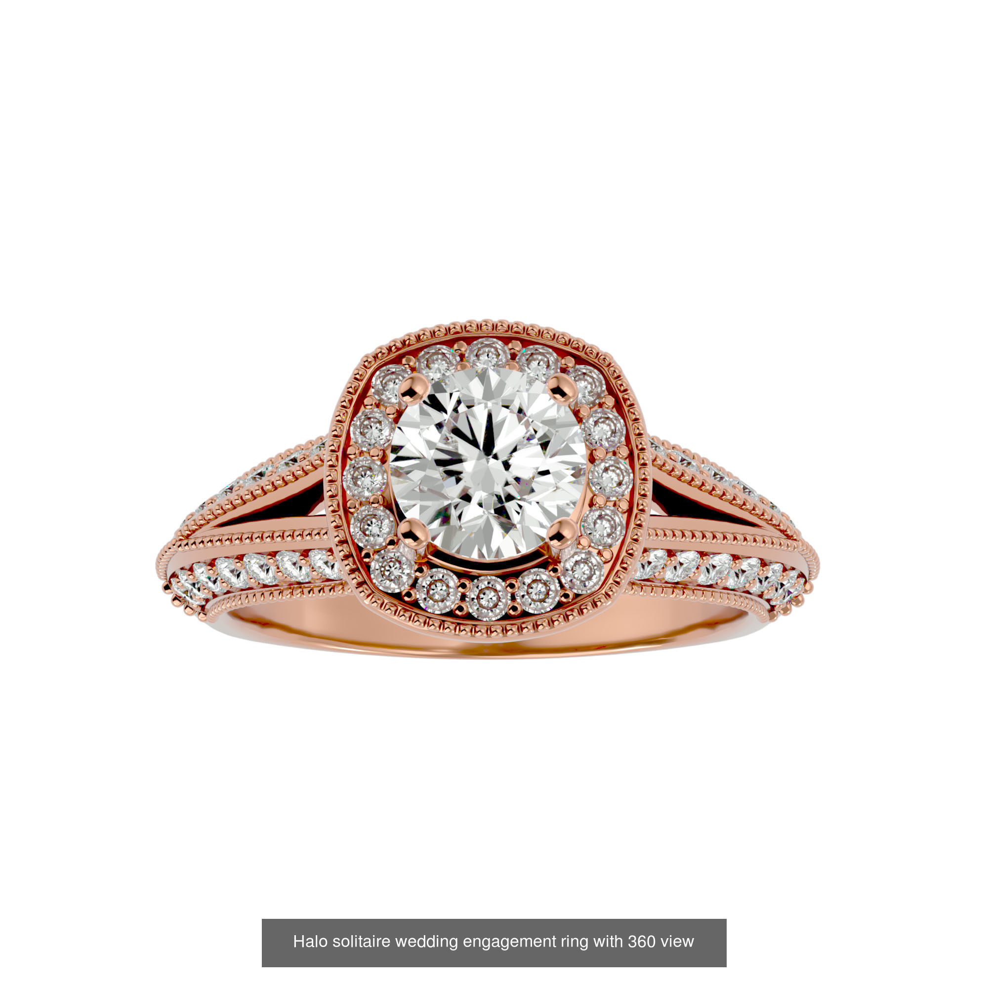 182 Halo solitaire wedding engagement ring with 360 view 3D Model Collection_293