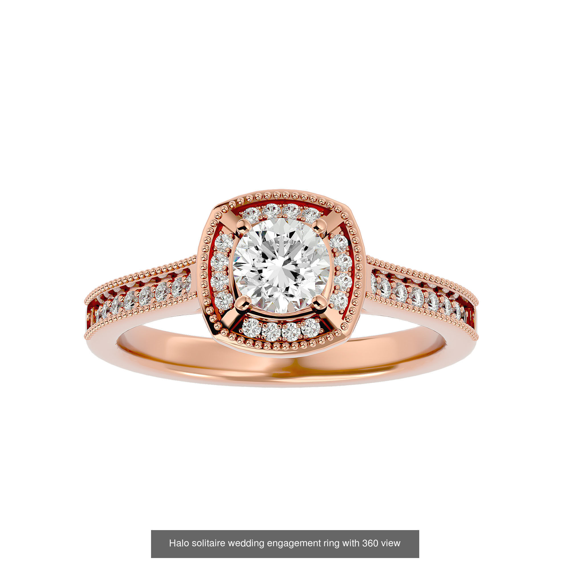 182 Halo solitaire wedding engagement ring with 360 view 3D Model Collection_199