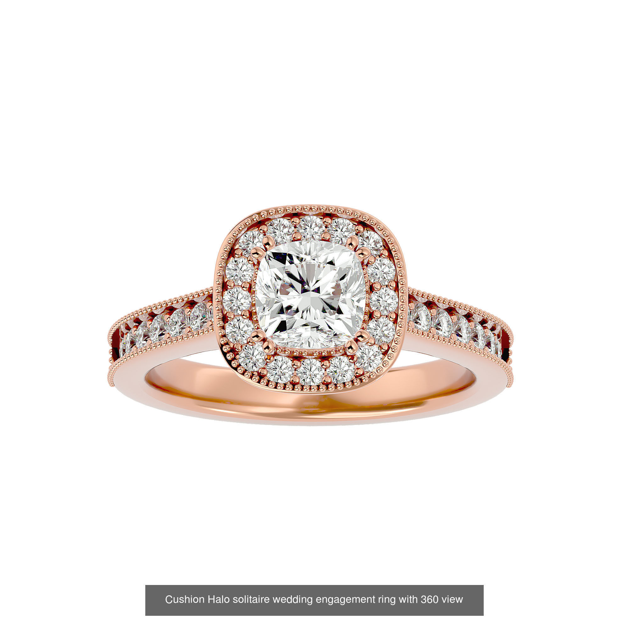 182 Halo solitaire wedding engagement ring with 360 view 3D Model Collection_349