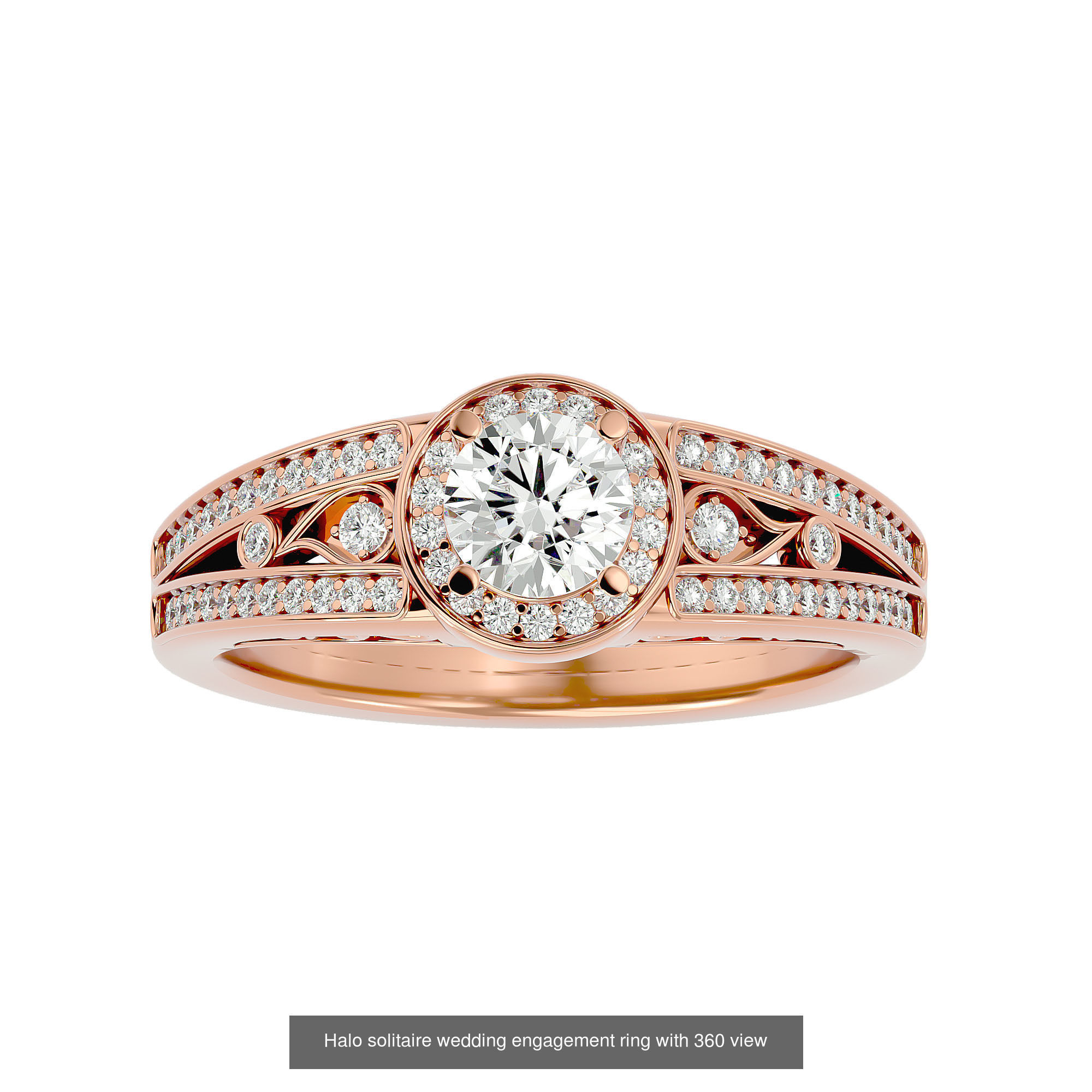 182 Halo solitaire wedding engagement ring with 360 view 3D Model Collection_163
