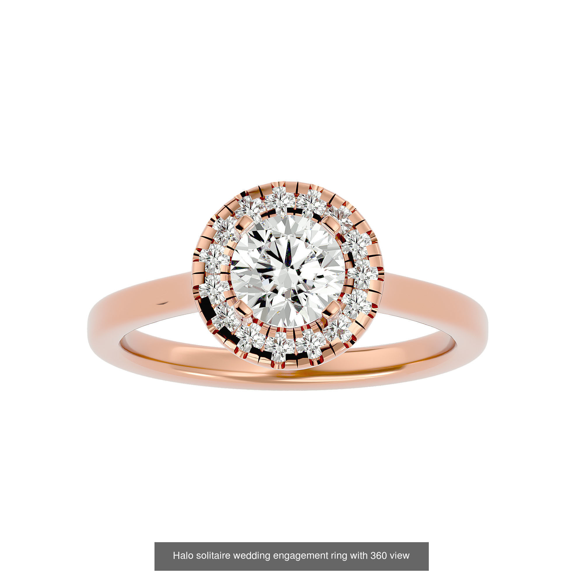 182 Halo solitaire wedding engagement ring with 360 view 3D Model Collection_245