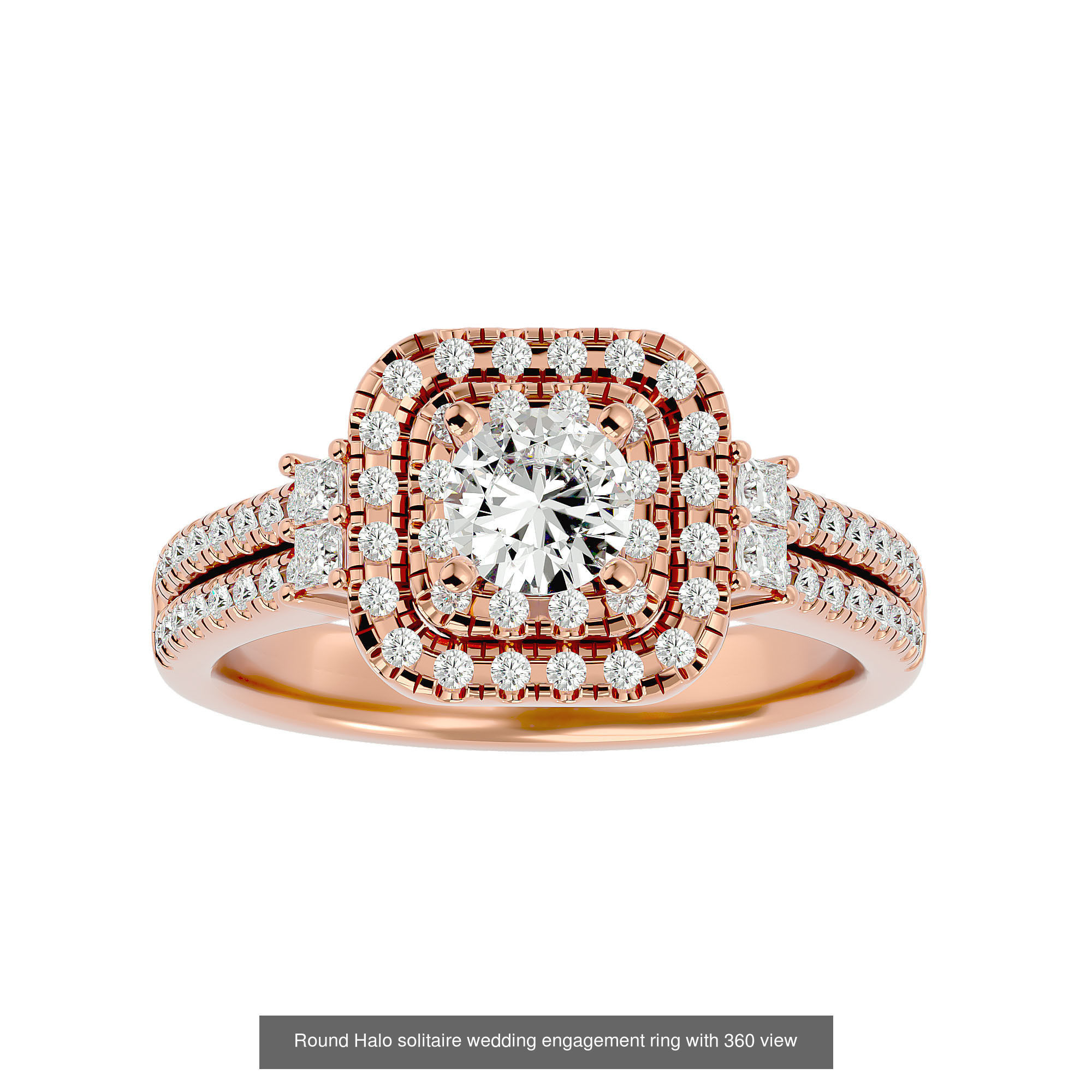 182 Halo solitaire wedding engagement ring with 360 view 3D Model Collection_39
