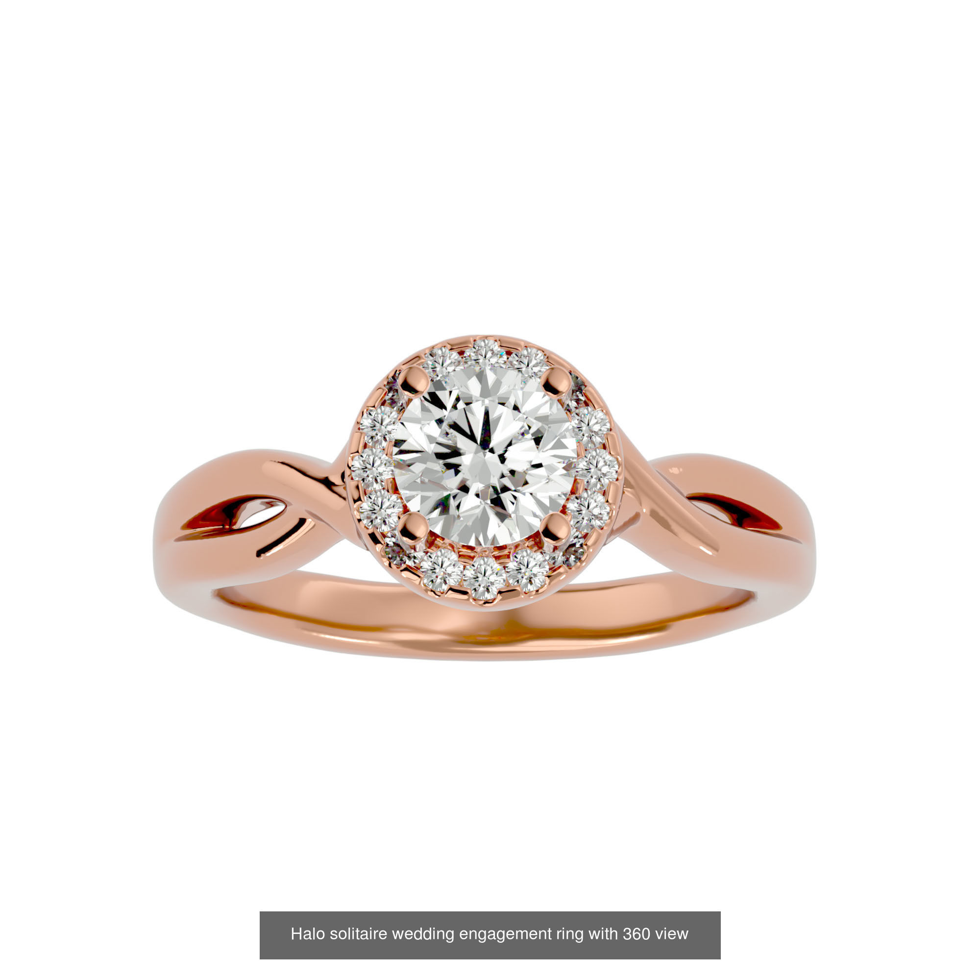 182 Halo solitaire wedding engagement ring with 360 view 3D Model Collection_281