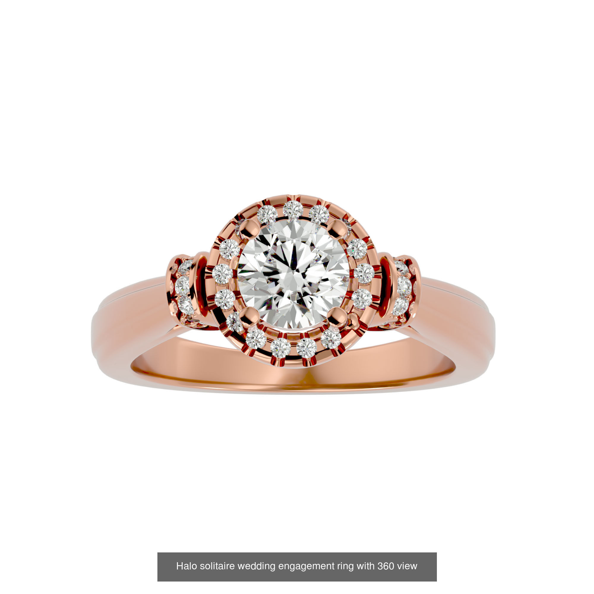 182 Halo solitaire wedding engagement ring with 360 view 3D Model Collection_291