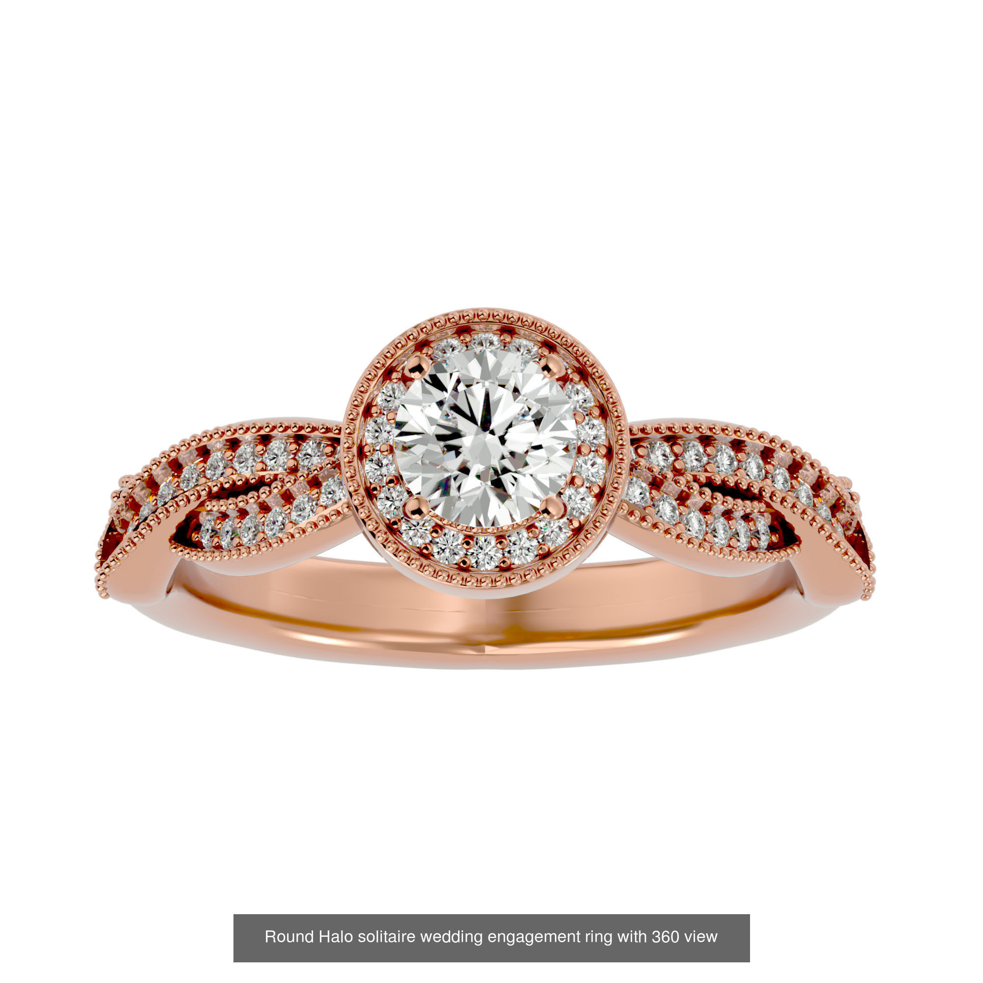 182 Halo solitaire wedding engagement ring with 360 view 3D Model Collection_55