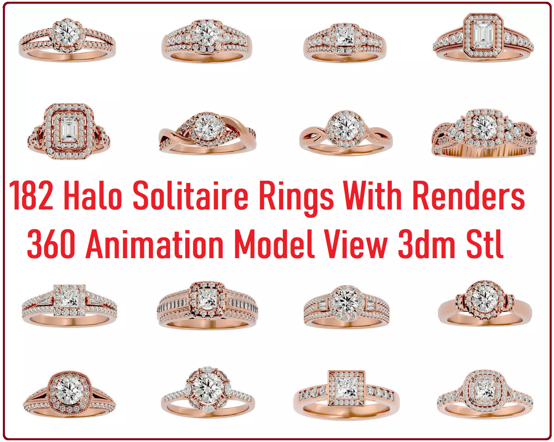 182 Halo solitaire wedding engagement ring with 360 view 3D Model Collection_0