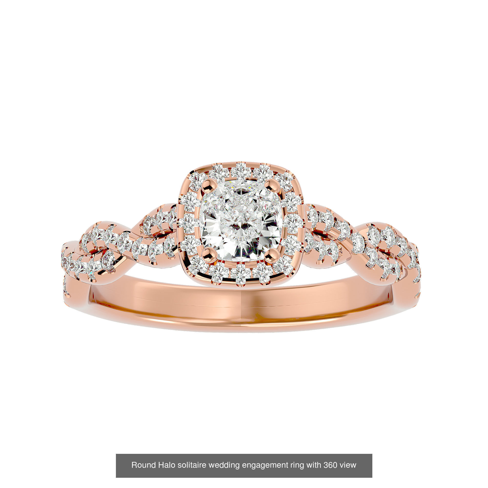 182 Halo solitaire wedding engagement ring with 360 view 3D Model Collection_89