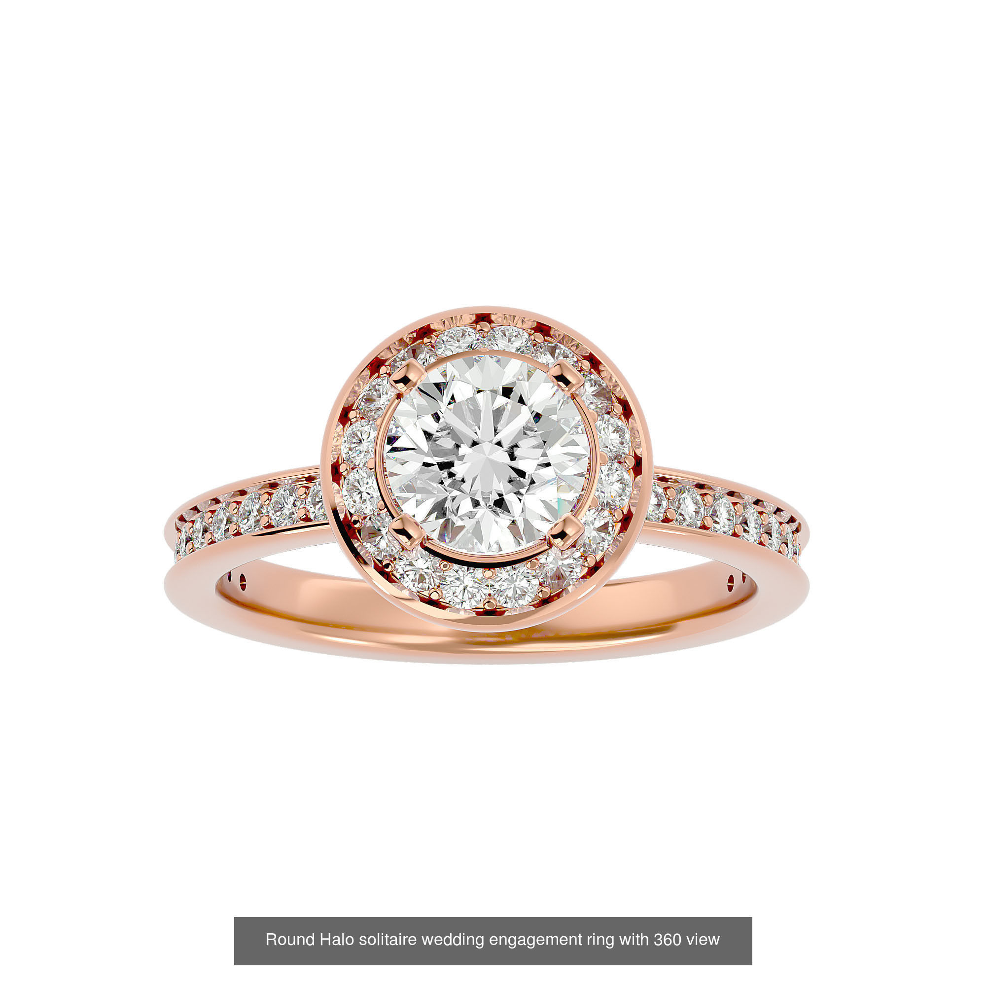 182 Halo solitaire wedding engagement ring with 360 view 3D Model Collection_221