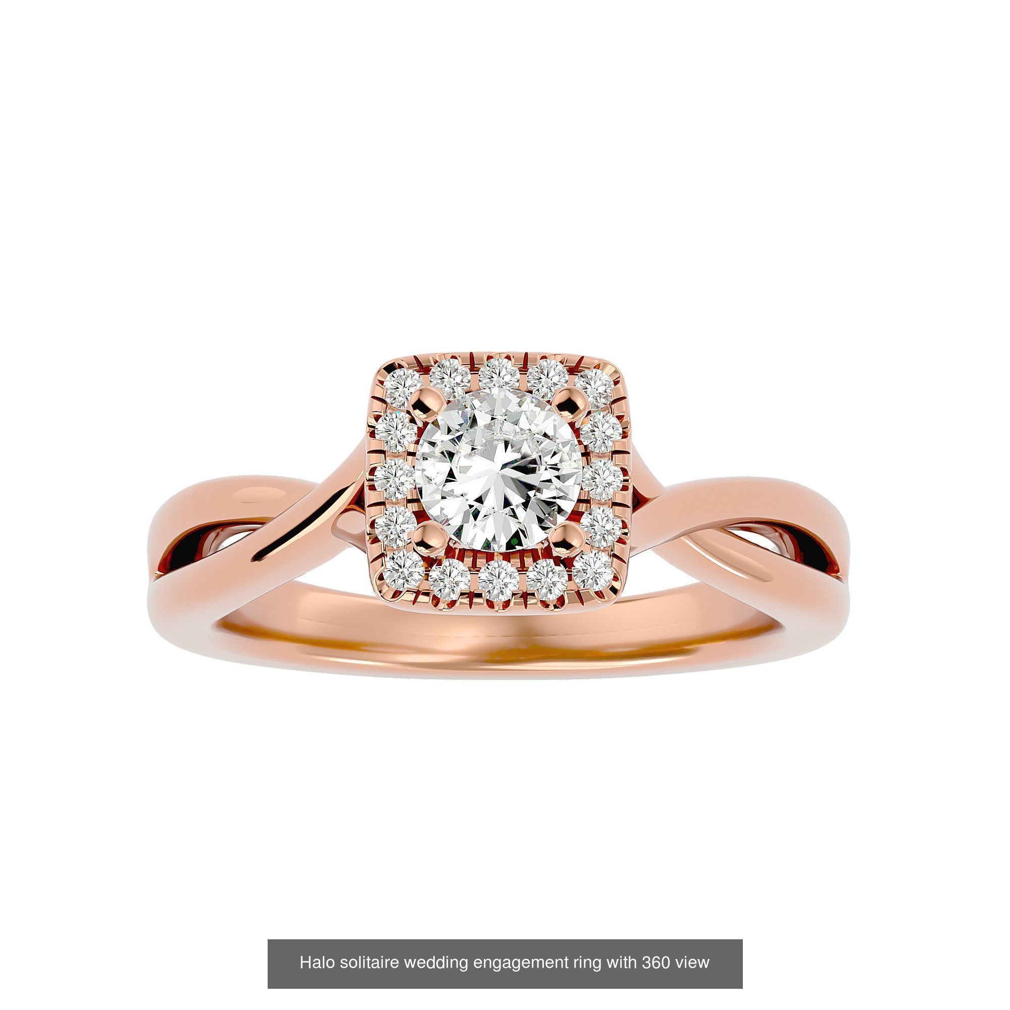 182 Halo solitaire wedding engagement ring with 360 view 3D Model Collection_25