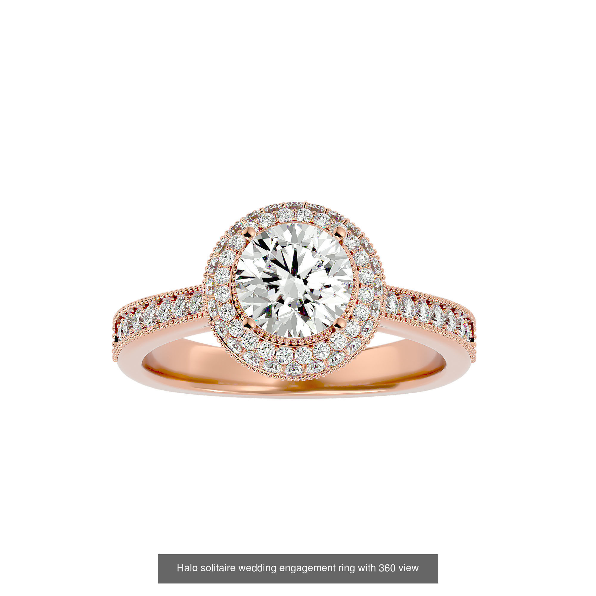 182 Halo solitaire wedding engagement ring with 360 view 3D Model Collection_237